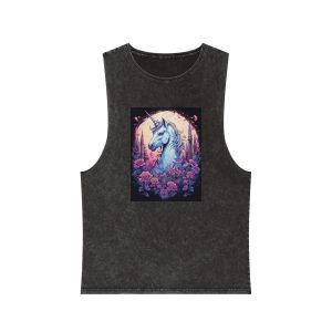 Colorful Unicorn Frame Unisex Stonewash Tank Top