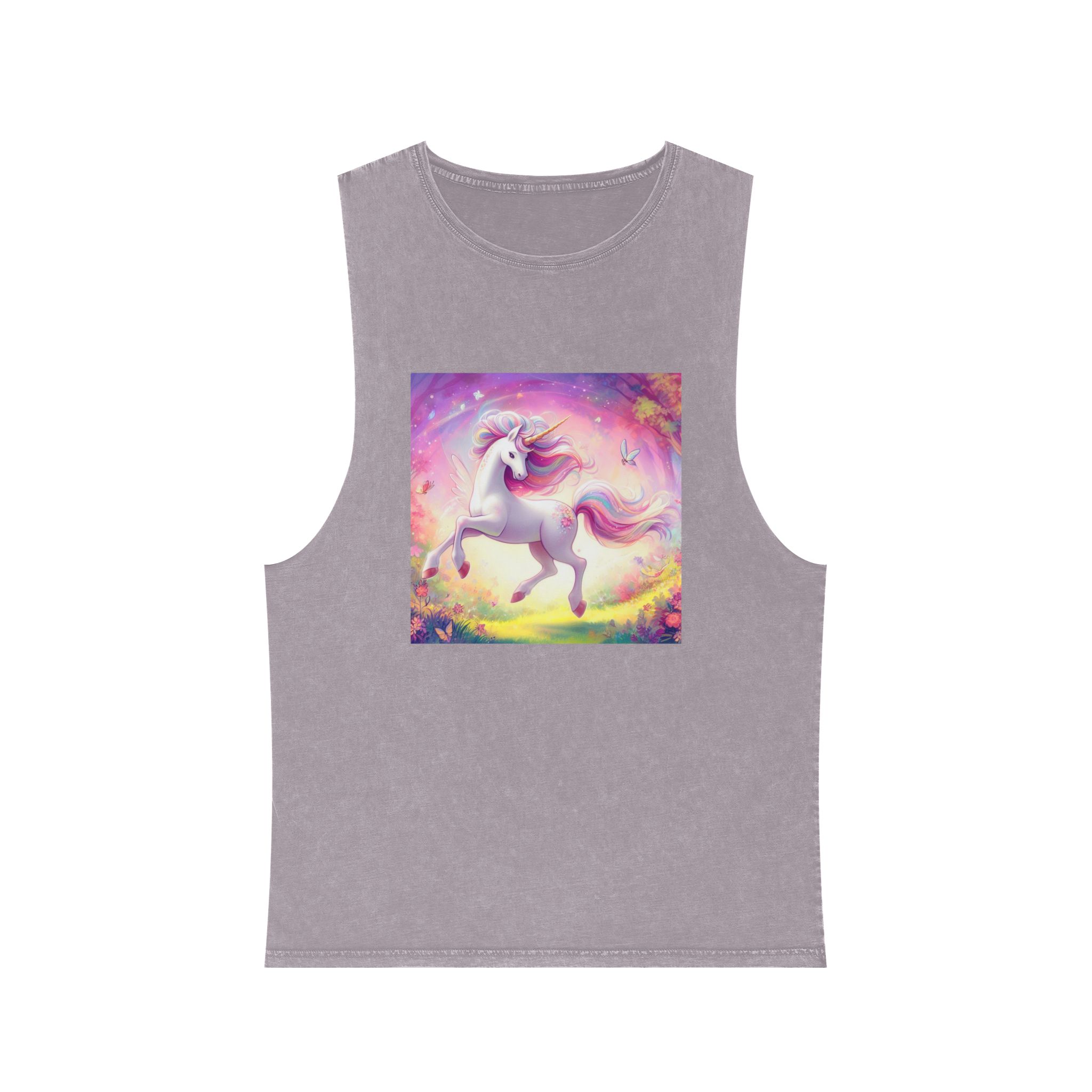 Beautiful Unicorn Running Magical Meadow Unicorn Background Images Whimsical Unicorn (44) Unisex Stonewash Tank Top - Image 17