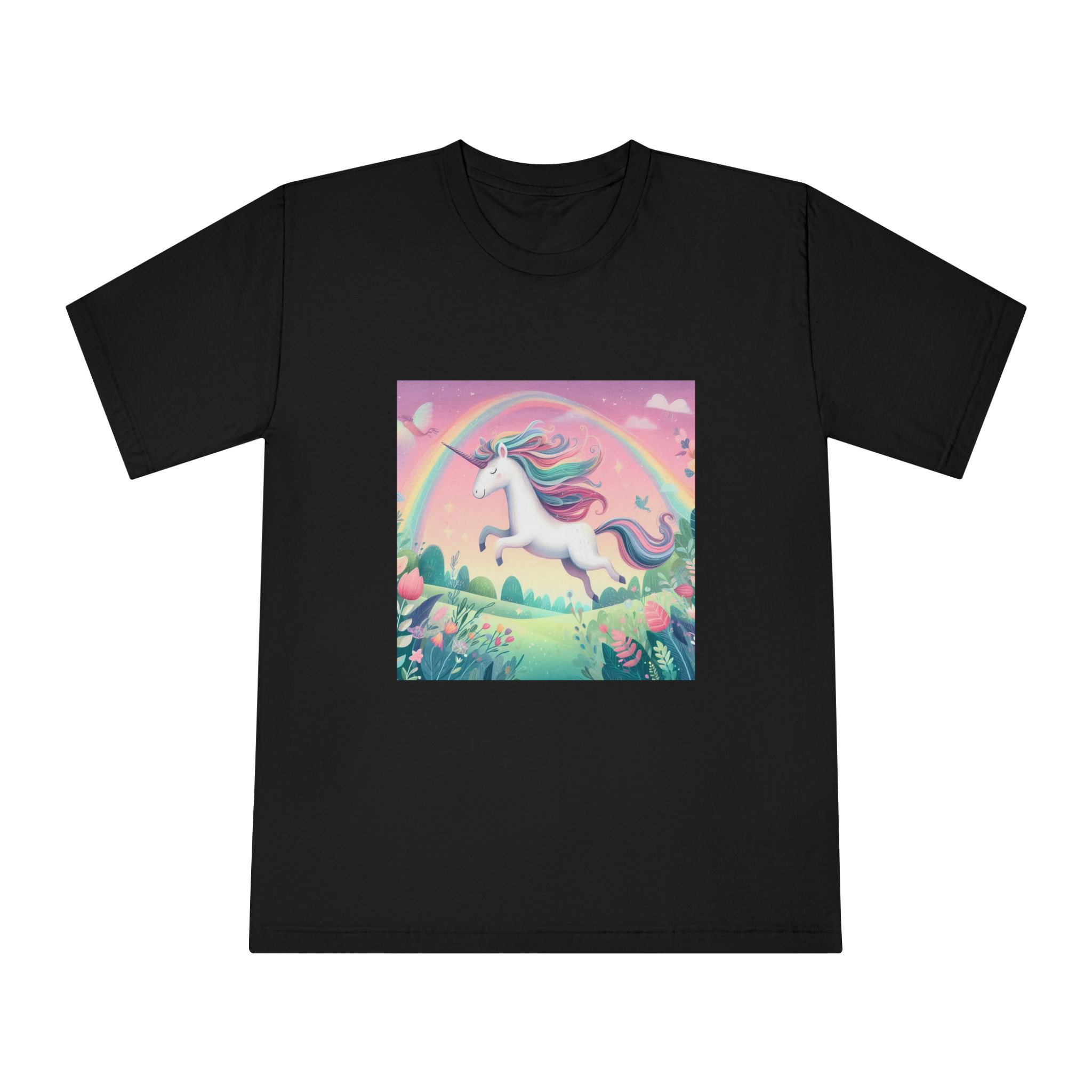 Beautiful Unicorn Running Magical Meadow Unicorn Background Images Whimsical Unicorn (9) Unisex Classic Crewneck T Shirt - Image 5