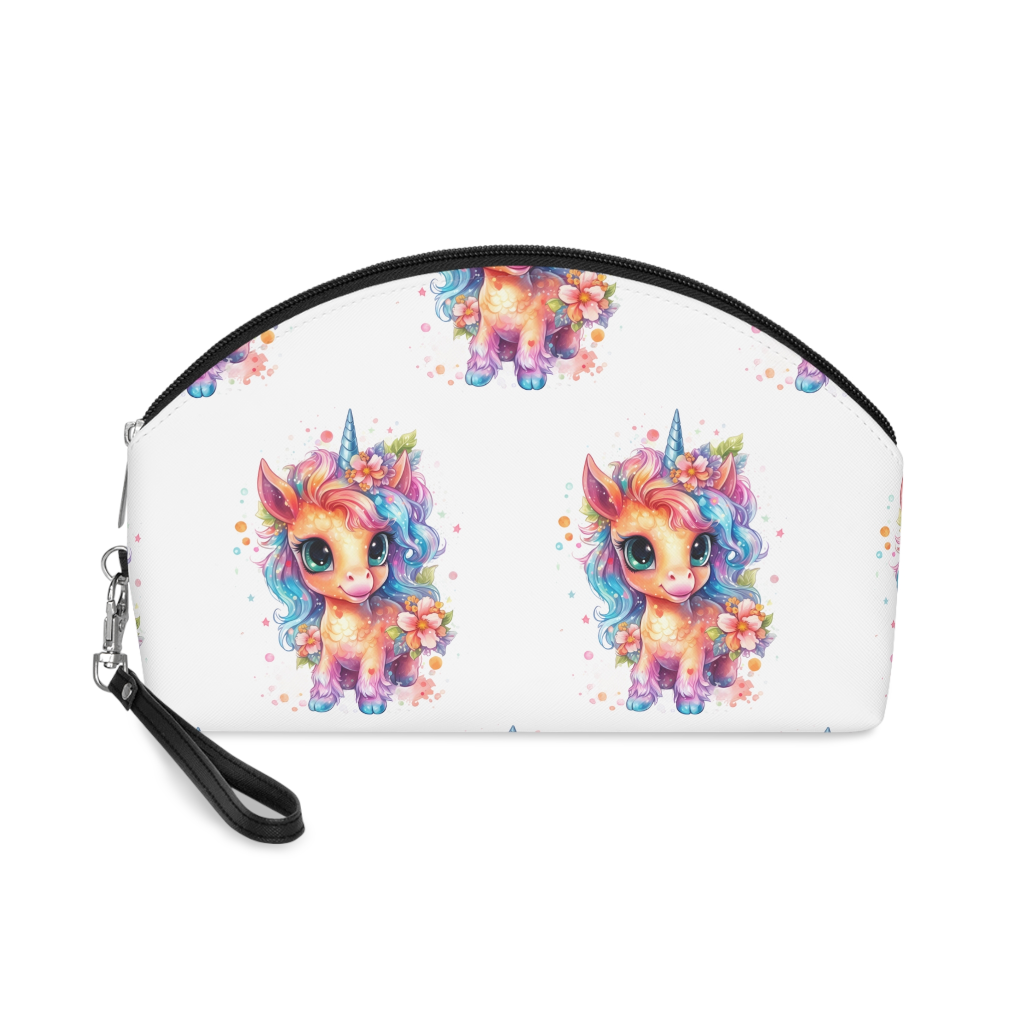 Cute Colorful Magic Unicorn With Flowers Watercolor Style (1) Copia Makeup Bag