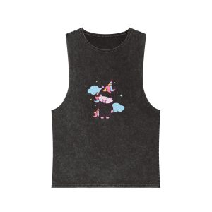 Cute Unicorn Illustration Unisex Stonewash Tank Top