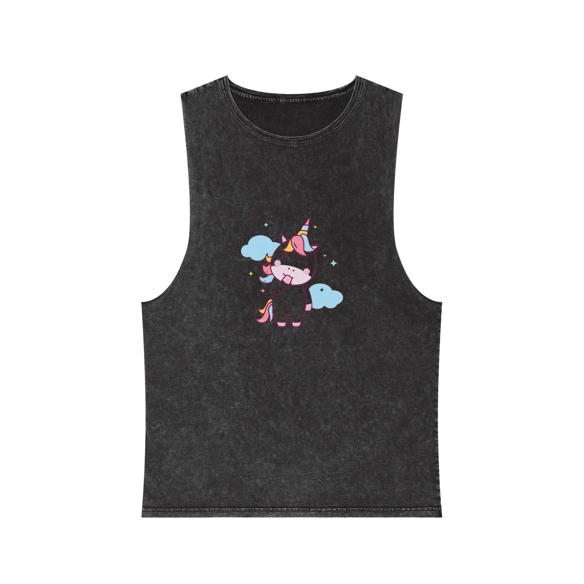 Cute Unicorn Illustration Unisex Stonewash Tank Top