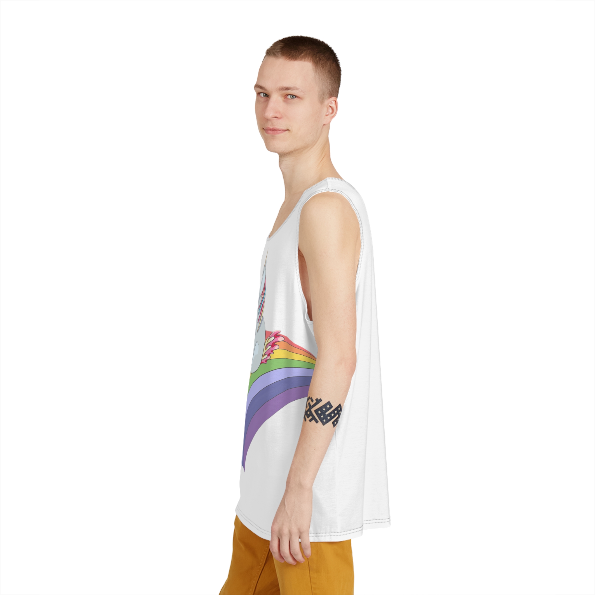 Unicorn and Rainbow Childrens Tale Magic Art Flat Mens Tank Aop