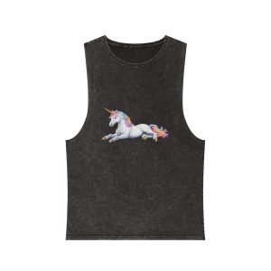 Colorful Unicorn With Unique Hairstyle Horn Sitting Vector Illustration Unisex Stonewash Tank Top