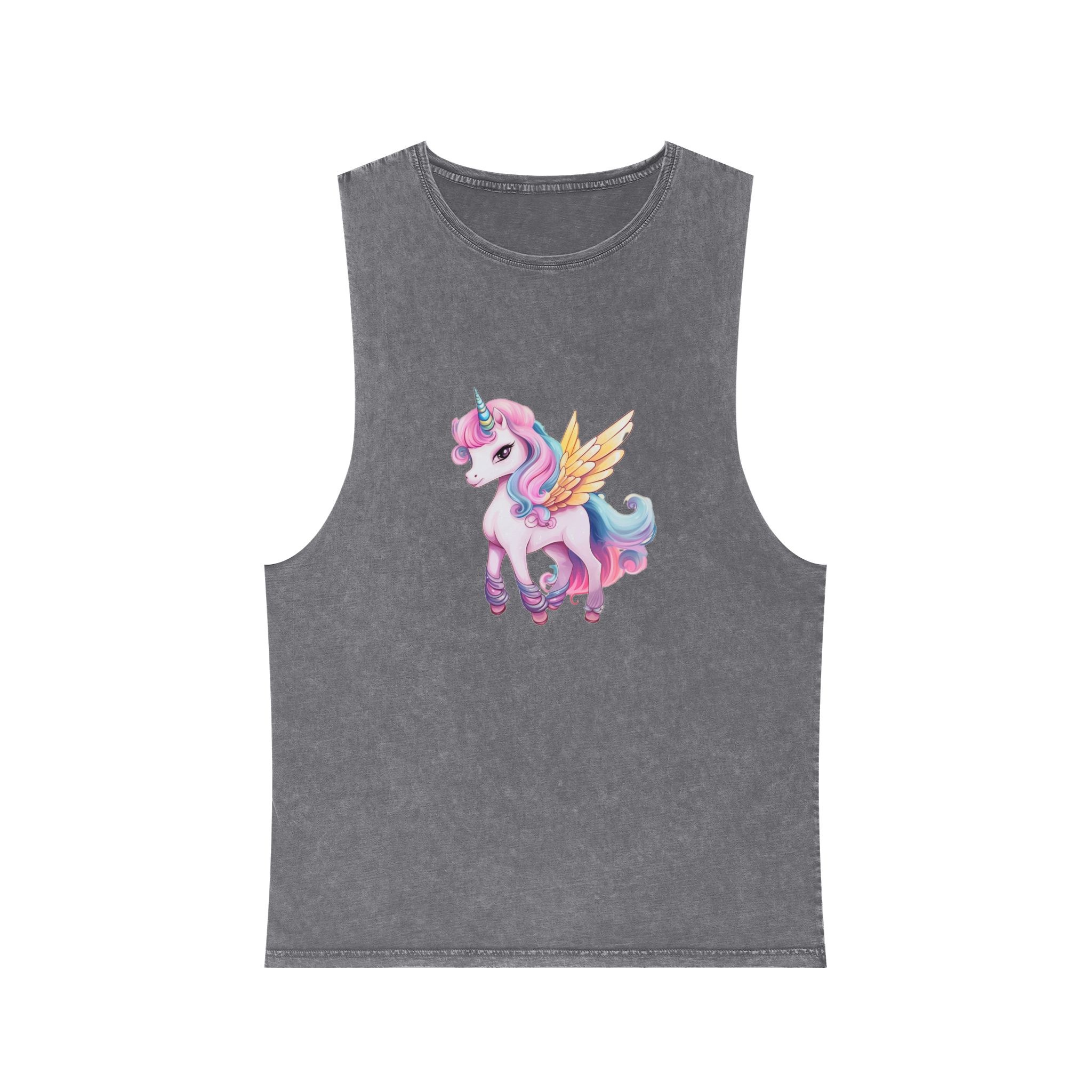 There Is Cartoon Unicorn With Pink Mane Blue Tail Generative Ai Unisex Stonewash Tank Top - Image 9