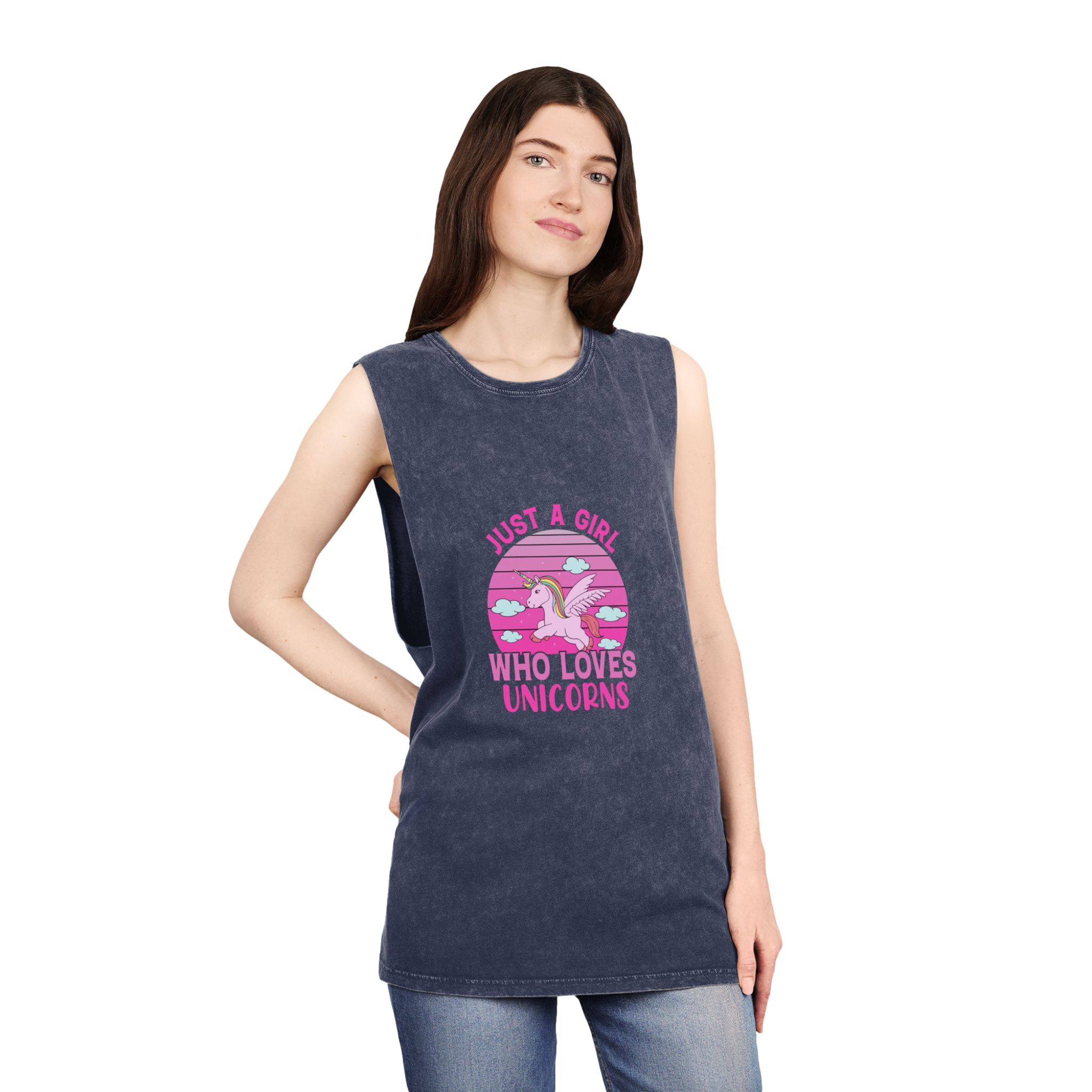 Just A Girl Who Loves Unicorns Unisex Stonewash Tank Top - Image 16