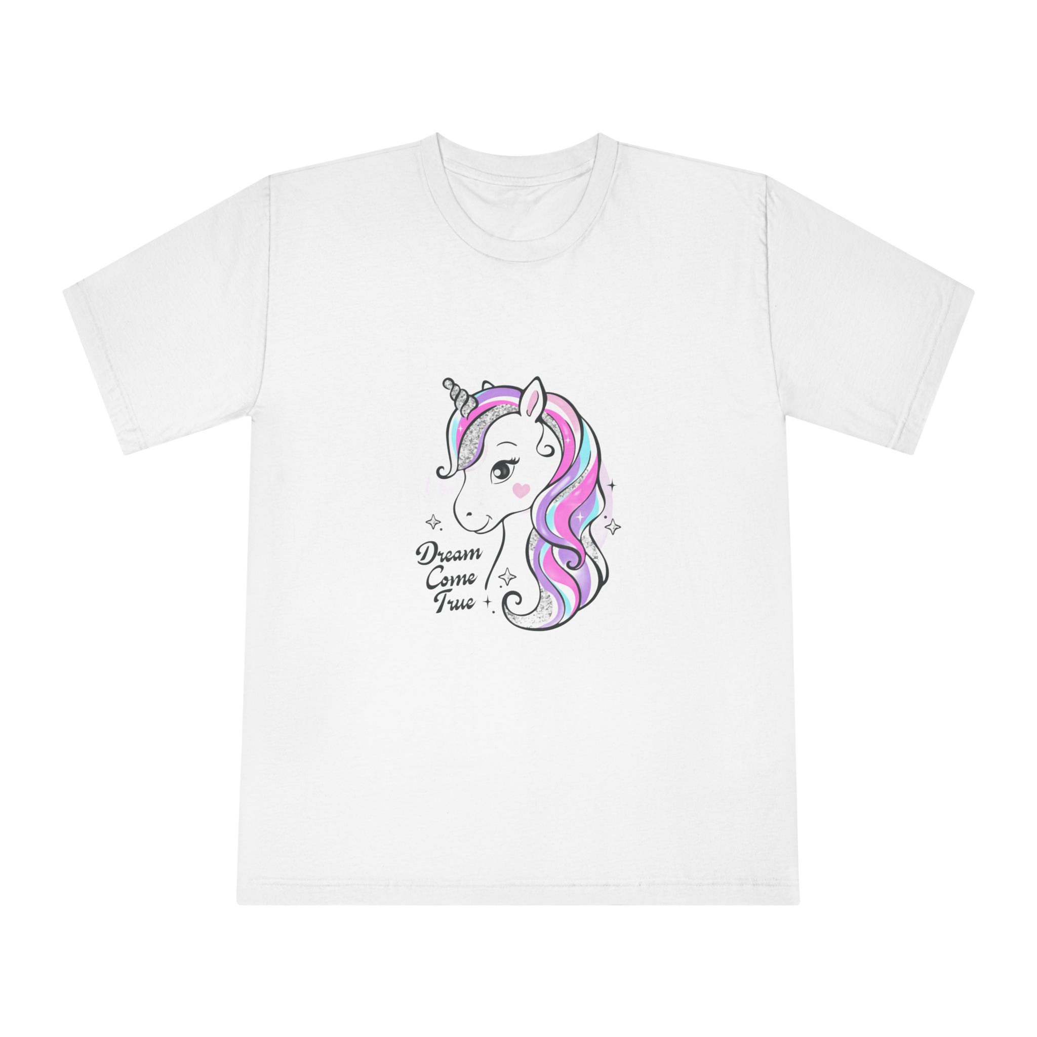 Art Beautiful Little Unicorn On A White Background Sequins Print For Clothes and T Shirts Vector Illustration Cartoon Unisex Classic Crewneck T Shirt