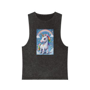 Happy Unicorn Background Sky Rainbow Copy Unisex Stonewash Tank Top