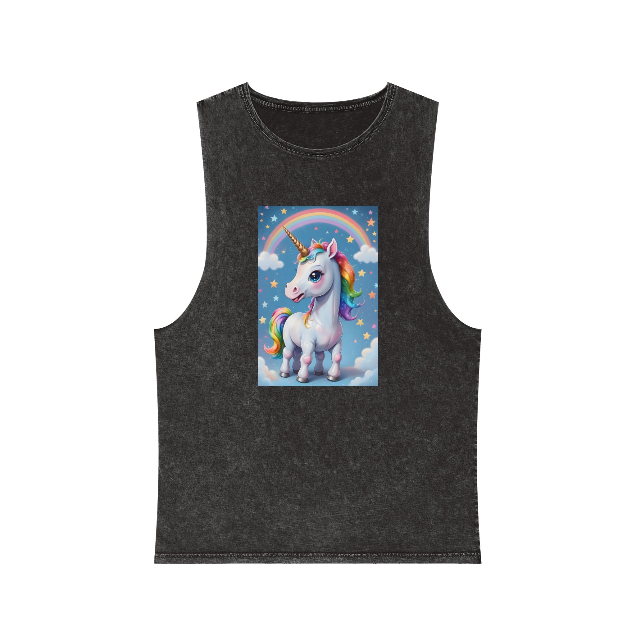 Happy Unicorn Background Sky Rainbow Copy Unisex Stonewash Tank Top