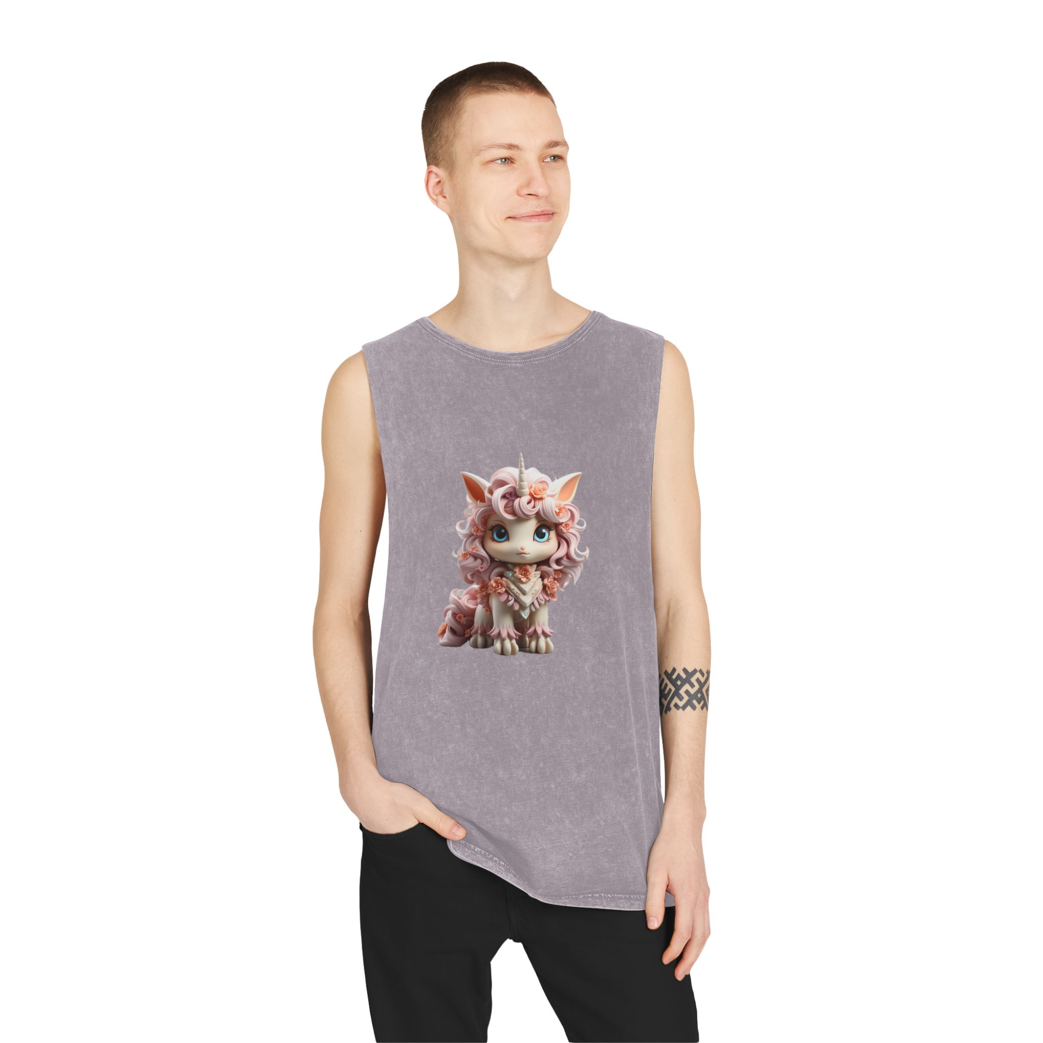 There Is Small Toy Unicorn With Pink Hair Generative Ai Unisex Stonewash Tank Top - Image 19