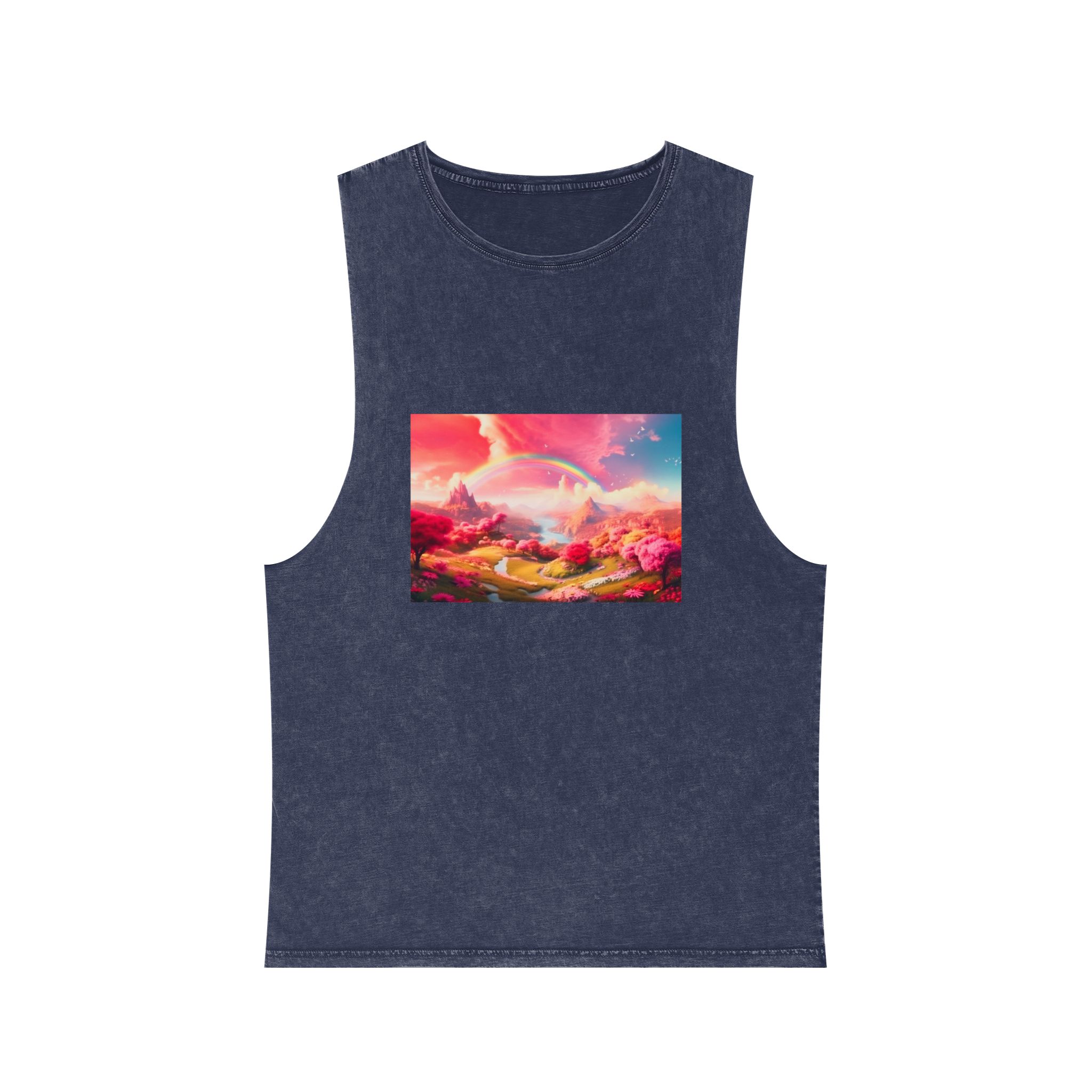 Pink Spring Garden Fairy Land Background Clouds With Rainbow Animation Unisex Stonewash Tank Top - Image 13