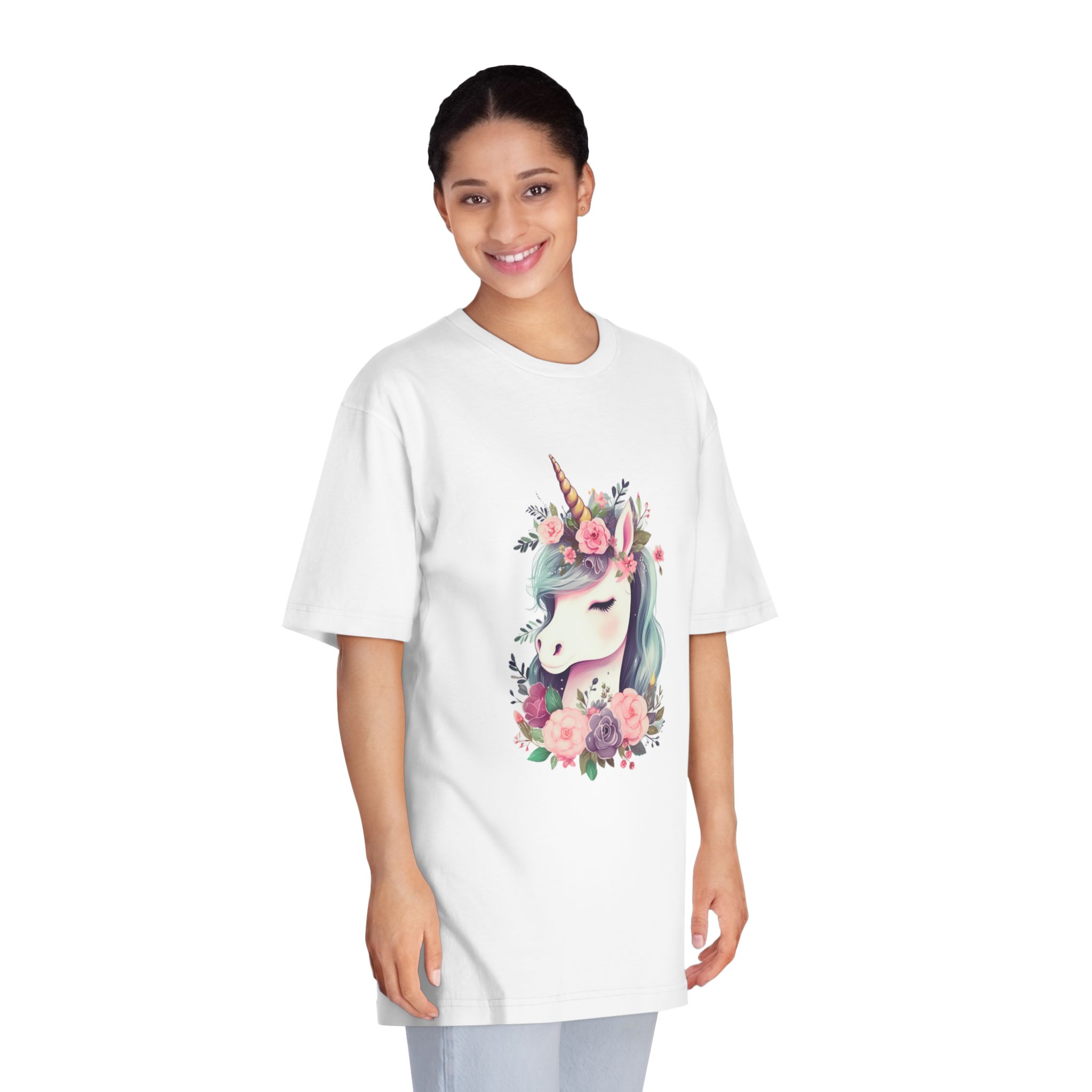 Unicorn With Floral Crown Its Head Unisex Classic Crewneck T Shirt - Image 3