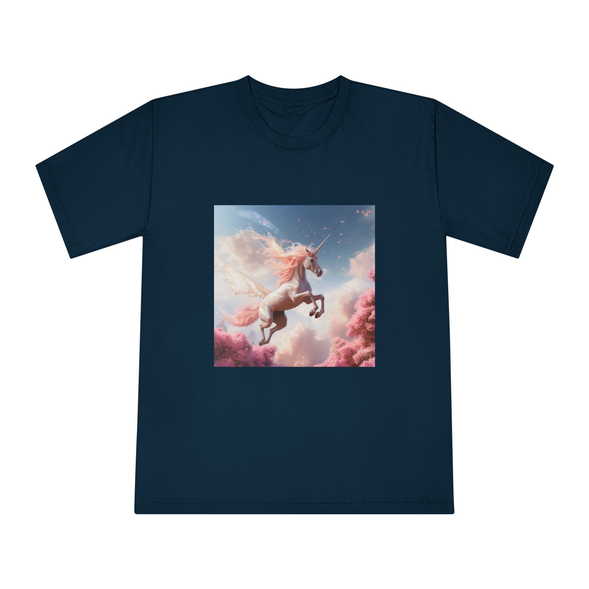 Unicorn With Pink Mane Flying Through Sky With Pink Trees Generative Ai Unisex Classic Crewneck T Shirt - Image 17