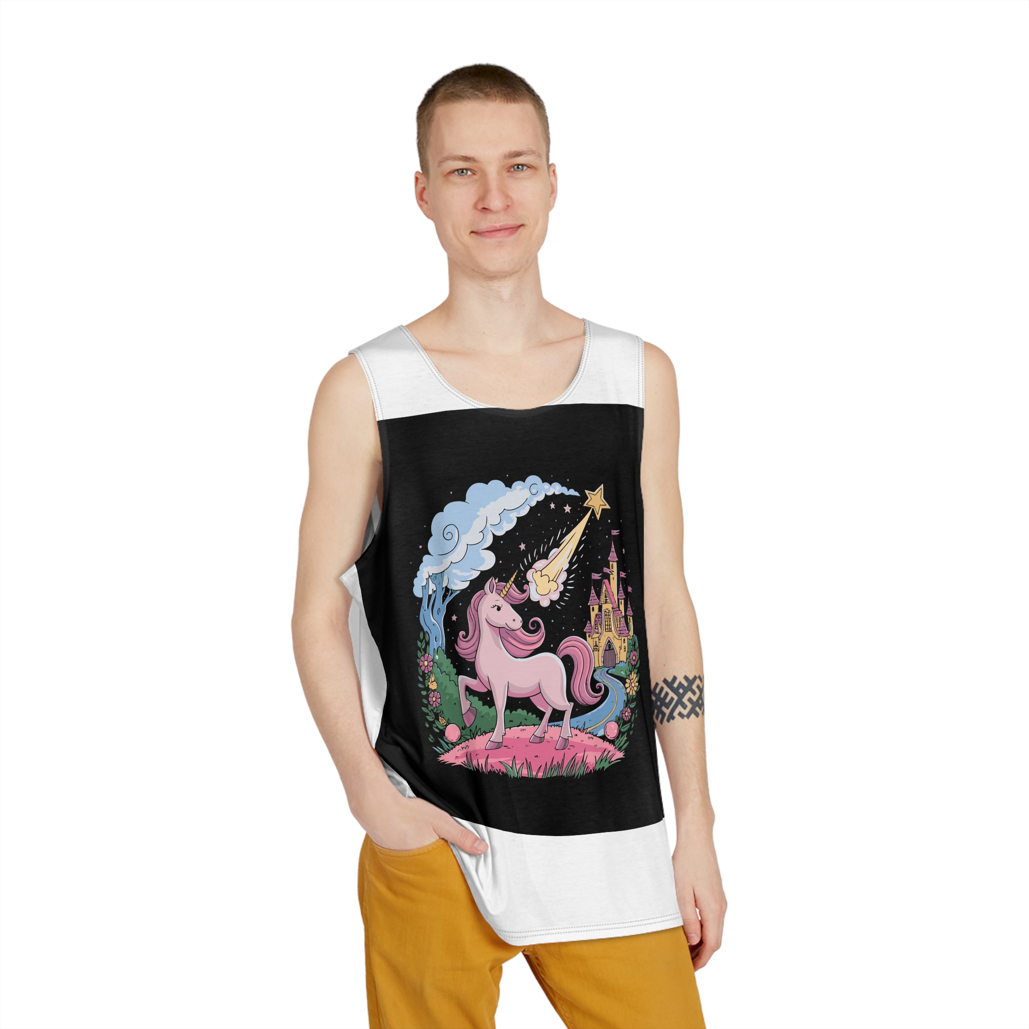 Unicorn With Star Its Head Is Drawn By Unicorn Mens Tank Aop - Image 3