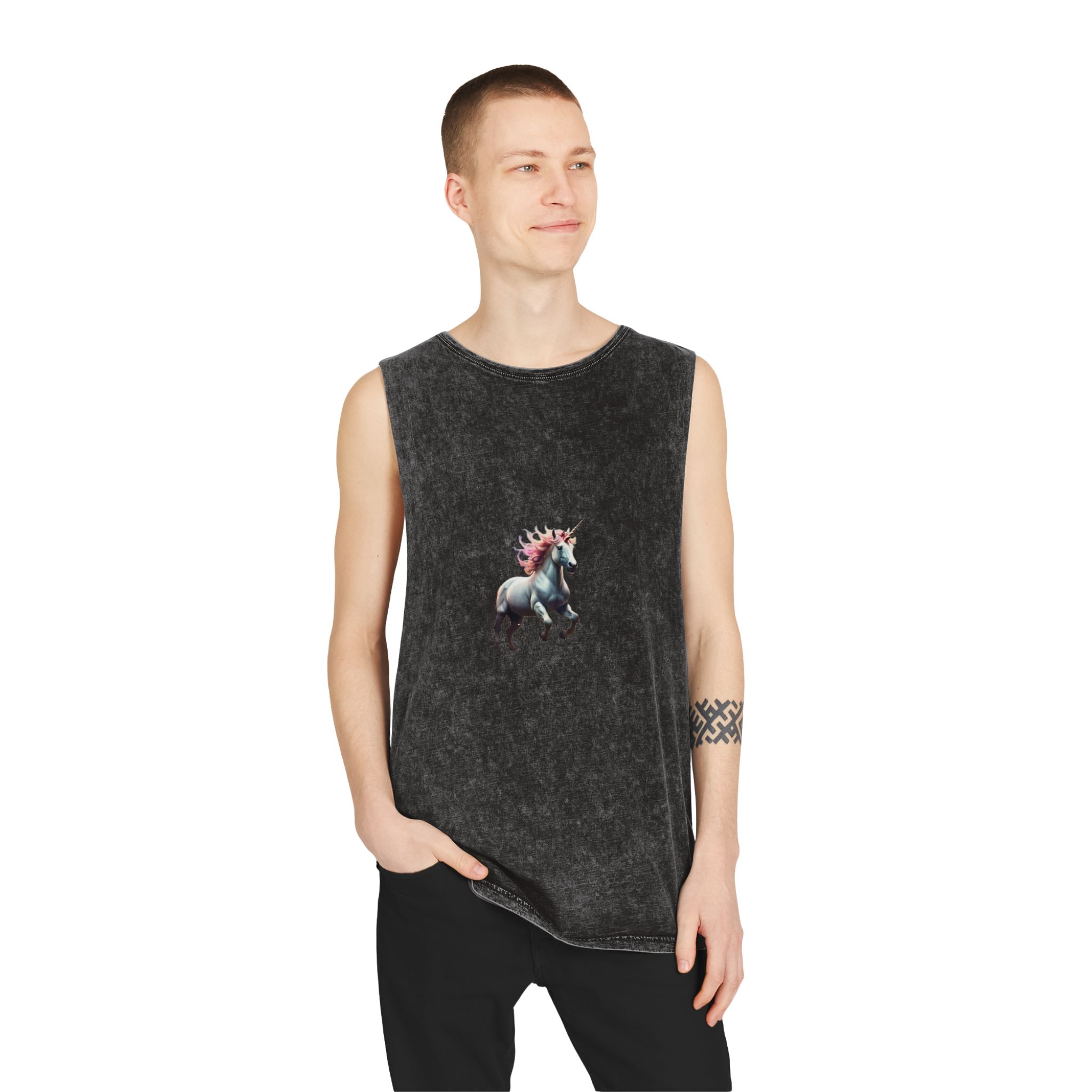 Beautiful Unicorn Running Magical Meadow Unicorn Background Images Whimsical Unicorn (22) Unisex Stonewash Tank Top - Image 3
