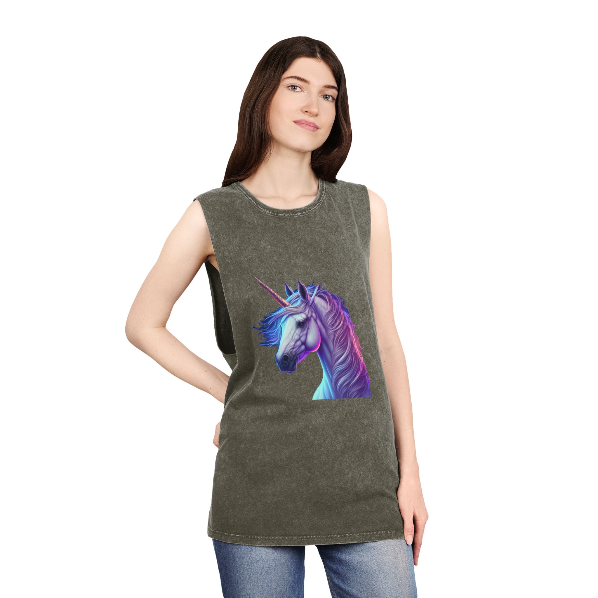 Adorable Colorful Unicorn Copy Unisex Stonewash Tank Top - Image 8