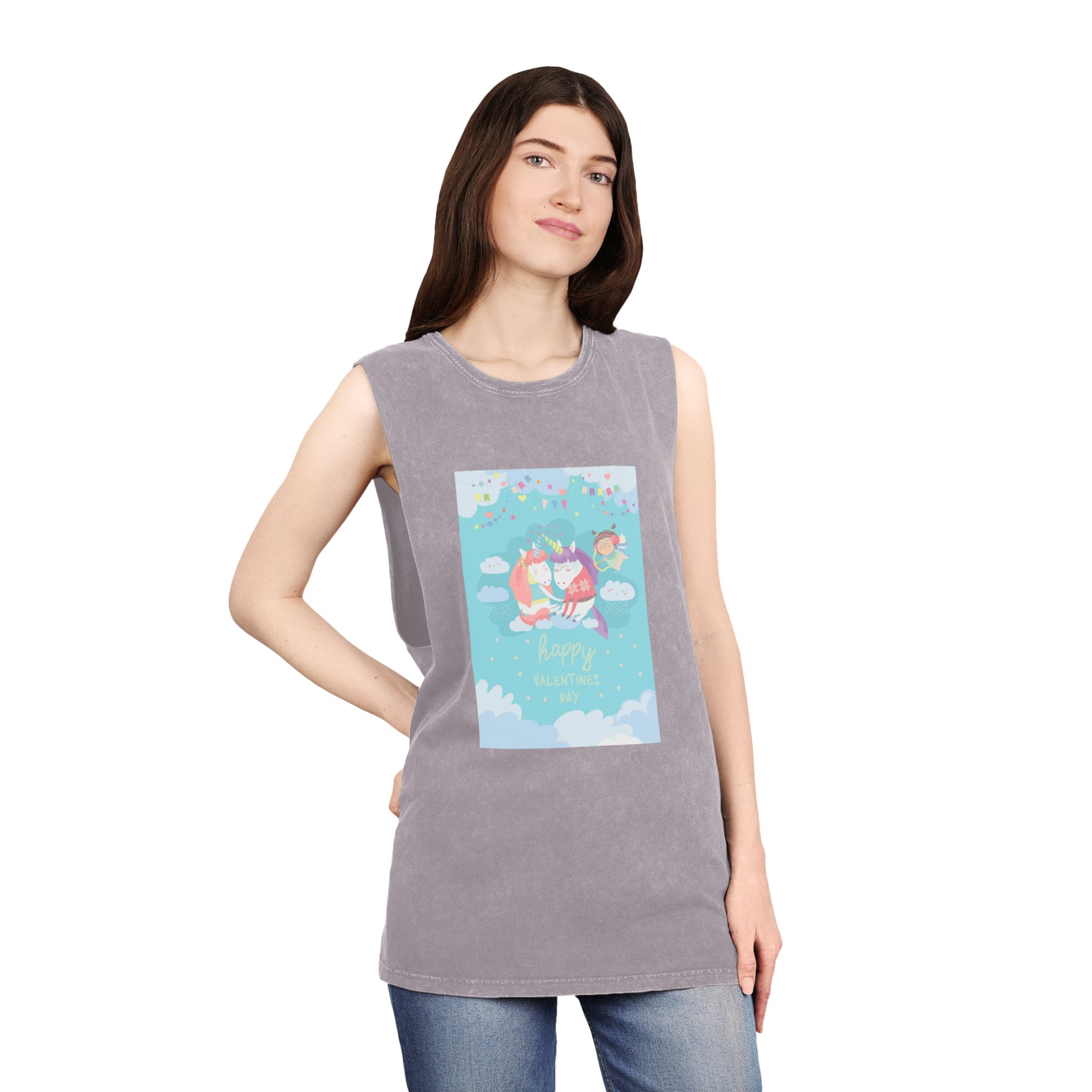 Cute Card With Fairy Unicorns Love Unisex Stonewash Tank Top - Image 20