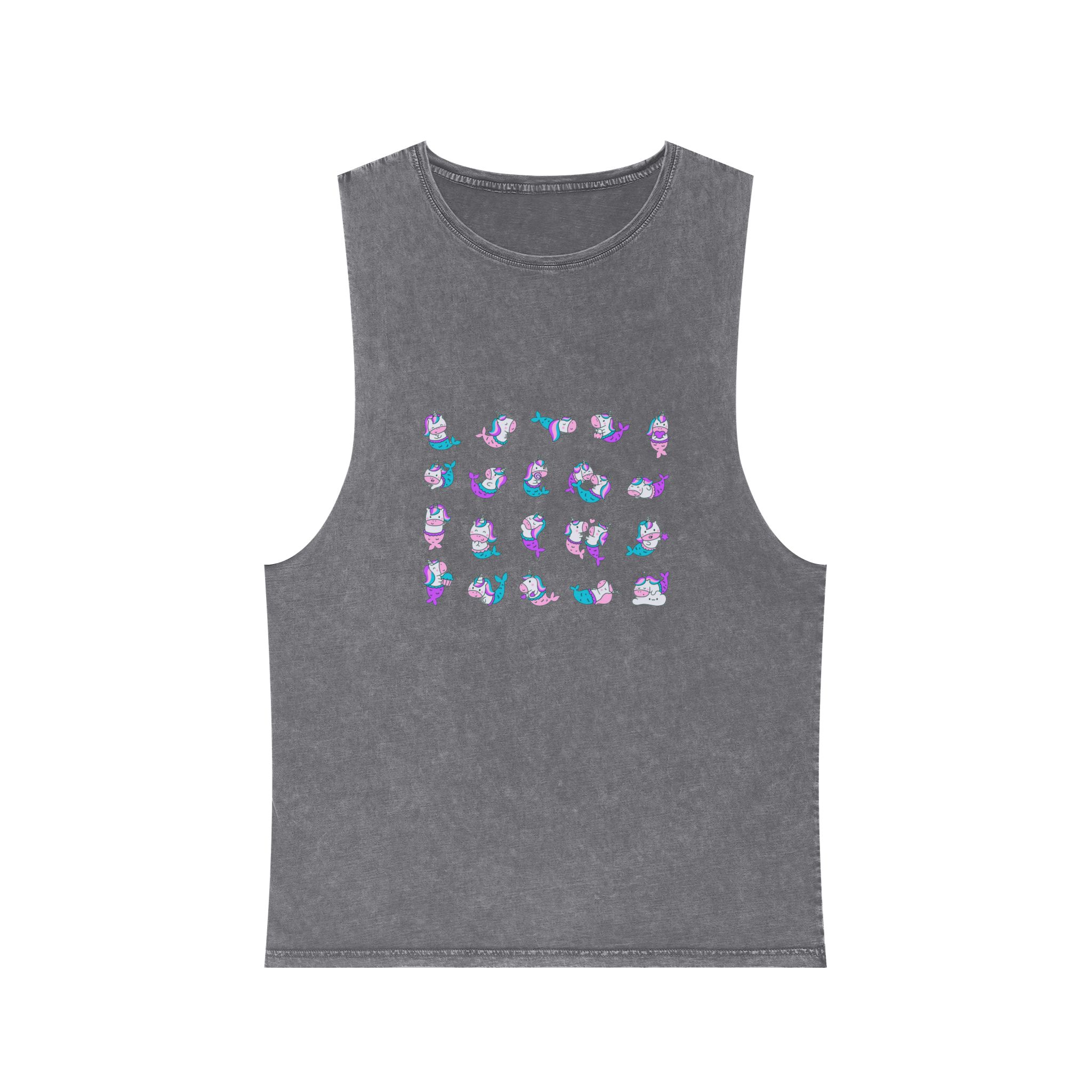 Cute Kawaii Unicorn Mermaid Fantasy Cartoon Characters Hand Drawn Style Unisex Stonewash Tank Top - Image 9