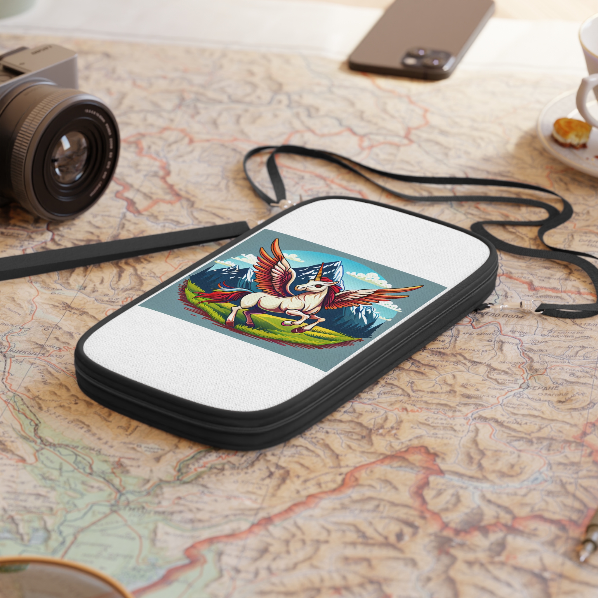 Cartoon Unicorn With Rainbow Wings Top Mountain Background Generative Ai Passport Wallet - Image 4
