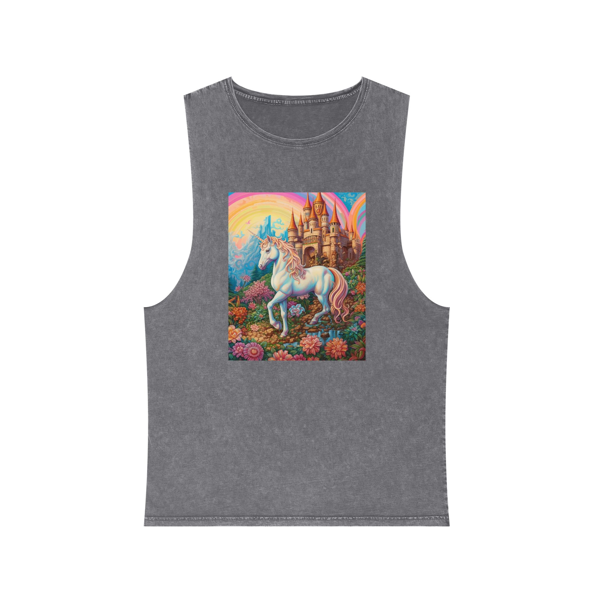 Painting Unicorn Fantasy Setting With Castle Background Generative Ai Copy Unisex Stonewash Tank Top - Image 9