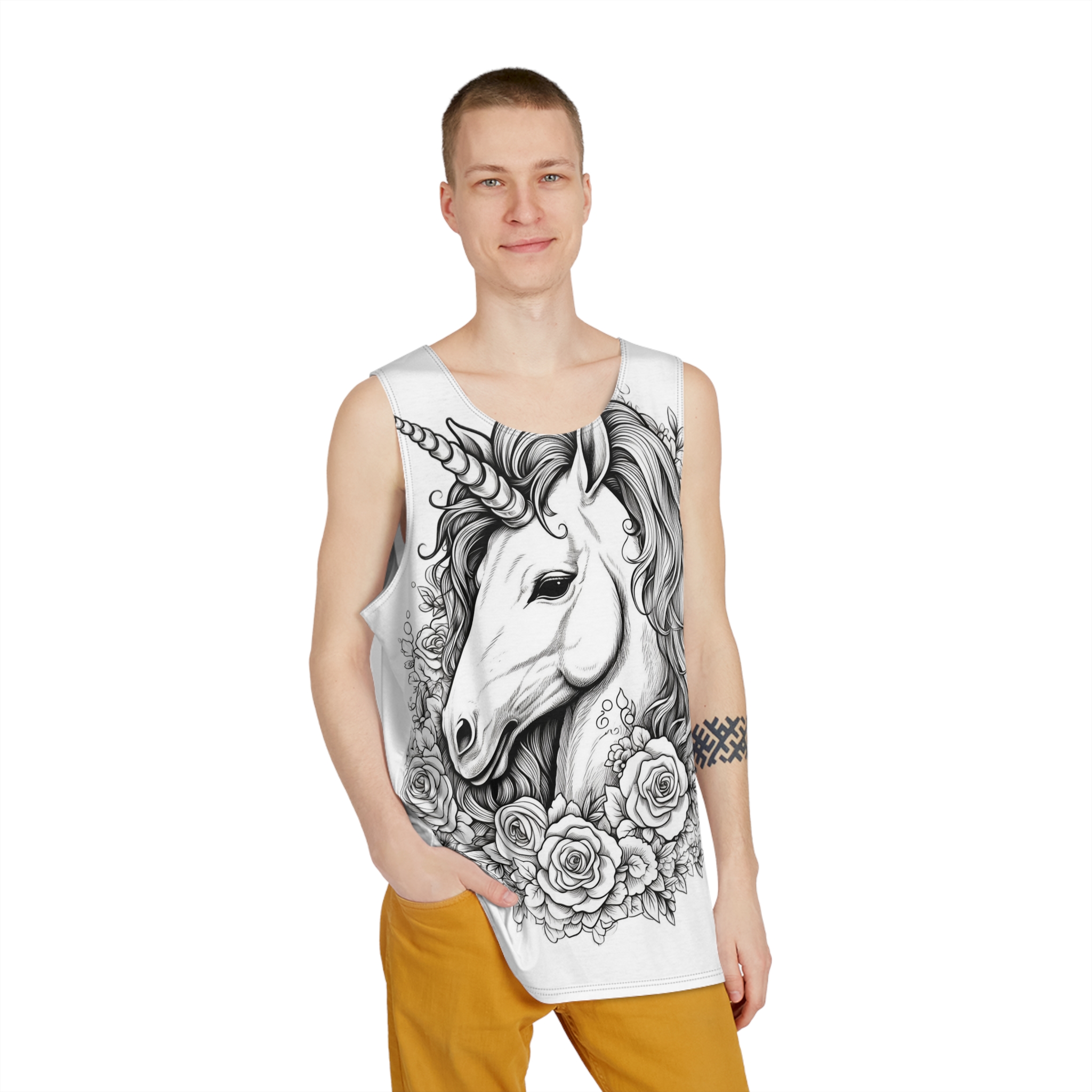 Unicorn With Roses Roses Around It Generative Ai Mens Tank Aop - Image 3
