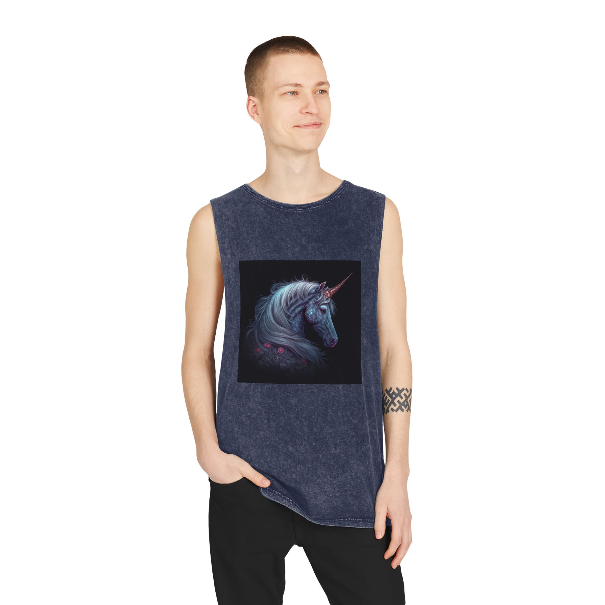 Adorable Colorful Unicorn Unisex Stonewash Tank Top - Image 15