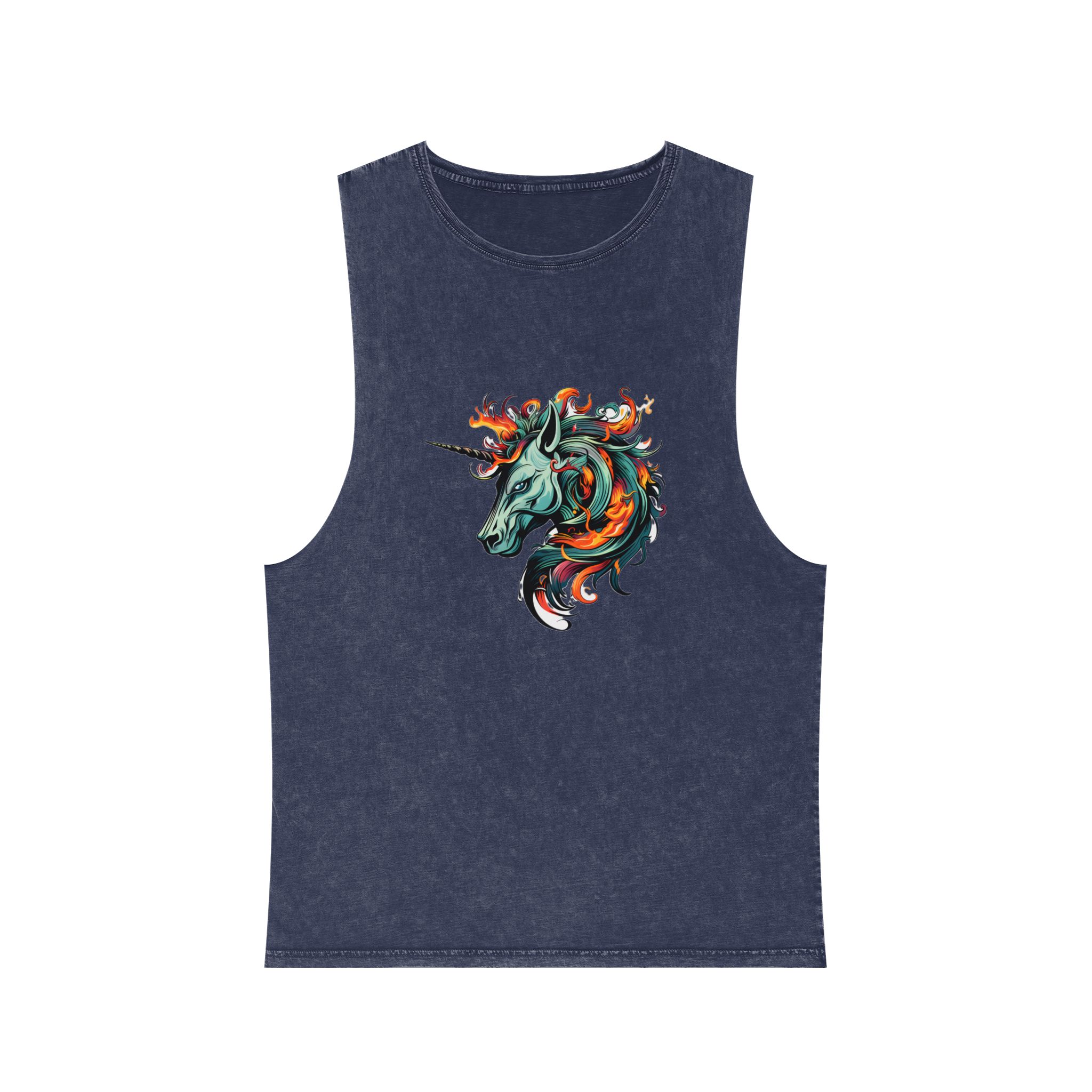 Unicorn Head Tshirt Tattoo Design Dark Art Illustration Isolated White (1) Unisex Stonewash Tank Top - Image 13