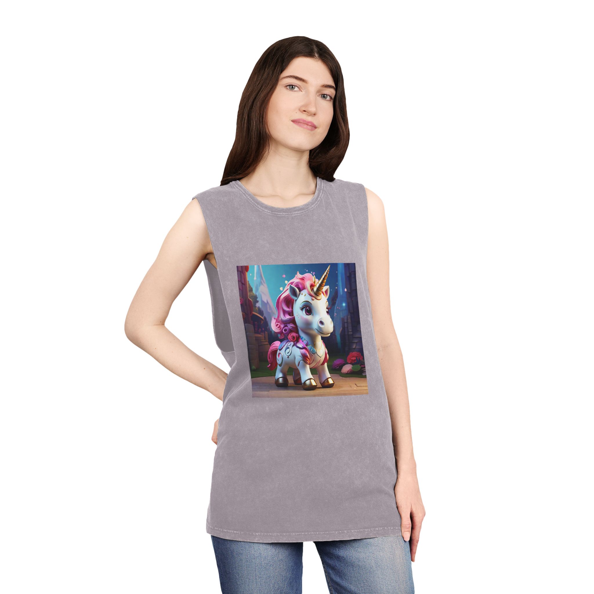 Animated Unicorn Children Generated By Ai (14) Unisex Stonewash Tank Top - Image 20