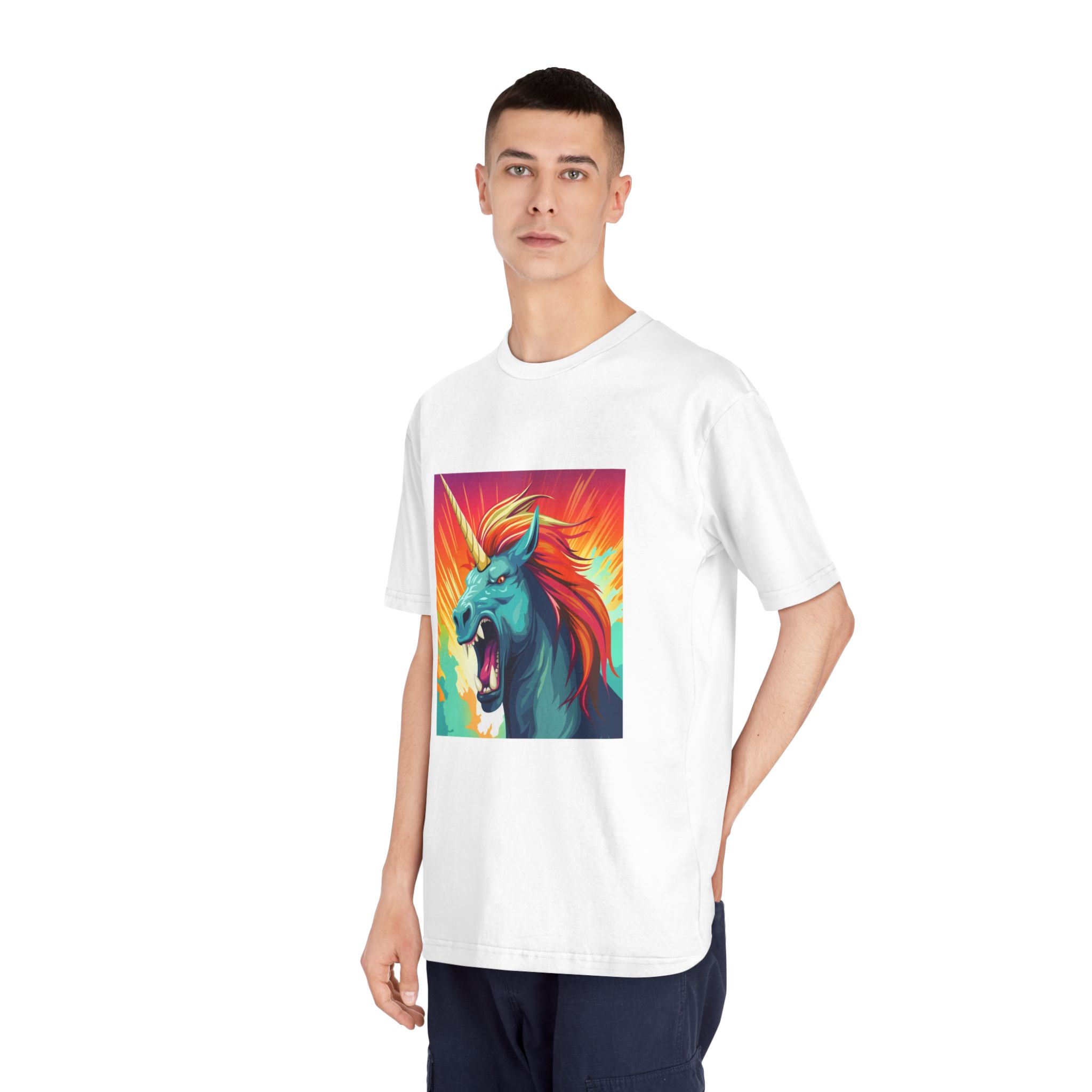 Illustration Unicorn With Colorful Mane Yellow Horn Generative Ai Unisex Classic Crewneck T Shirt - Image 4