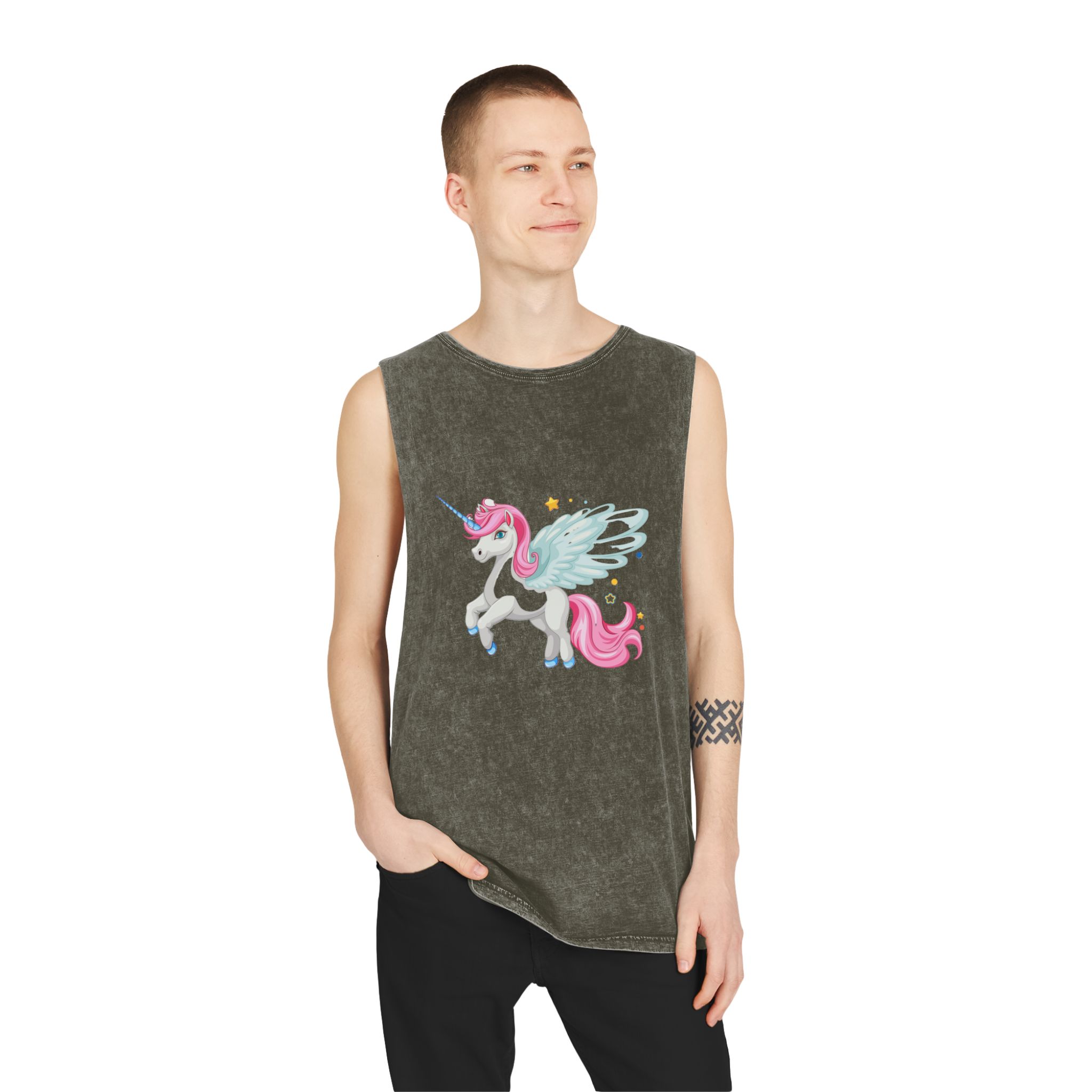 Beautiful Unicorn Unisex Stonewash Tank Top - Image 7