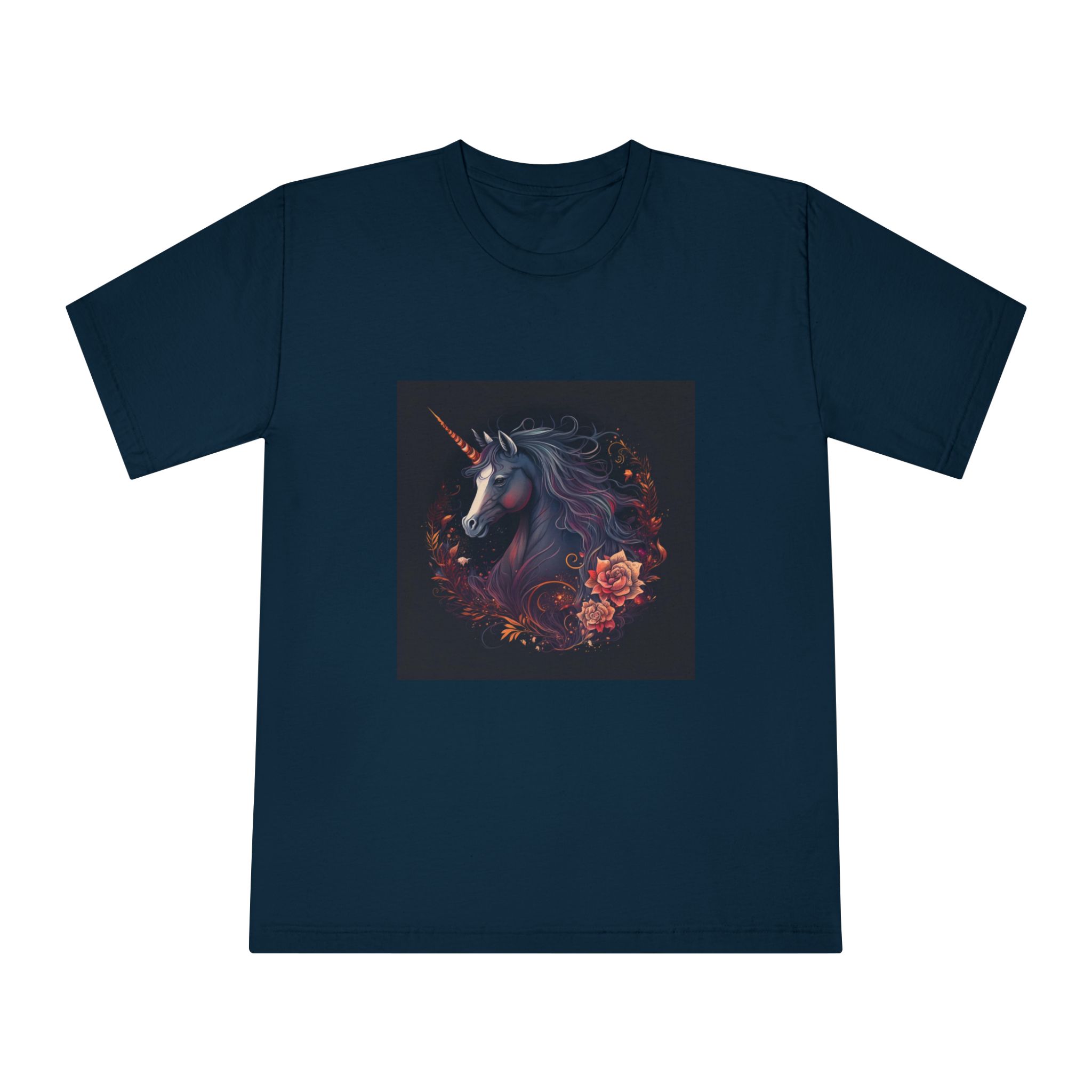 Unicorn With Long Mane Flowers Dark Background Generative Ai Unisex Classic Crewneck T Shirt - Image 17
