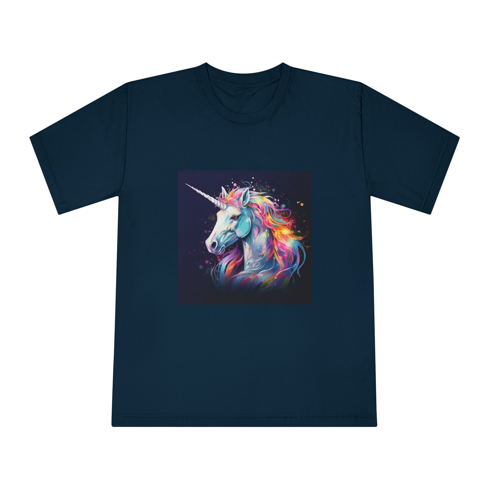 Unicorn Head Colorful Art White Background Unisex Classic Crewneck T Shirt - Image 17