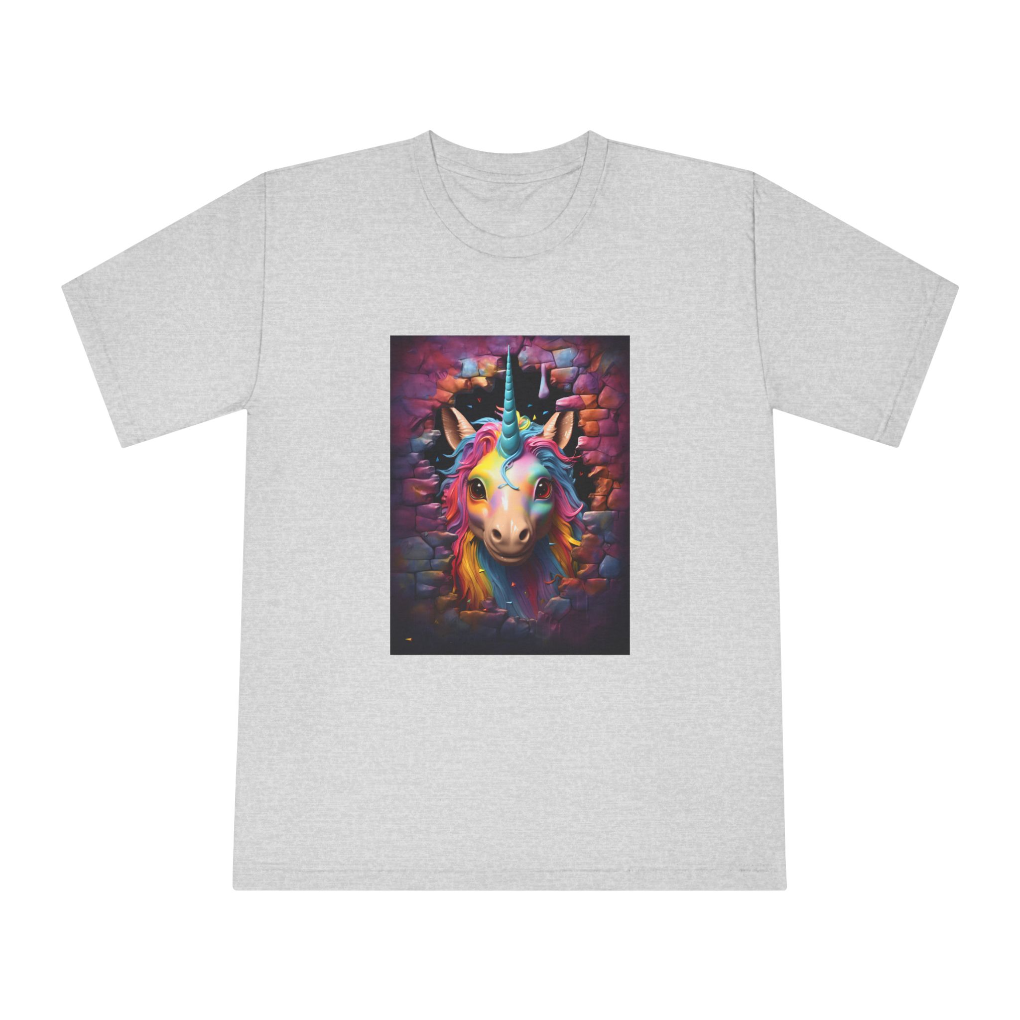 Cute Unicorn Cartoon Looking Through Wall Poster Illustration Kids Unisex Classic Crewneck T Shirt - Image 13