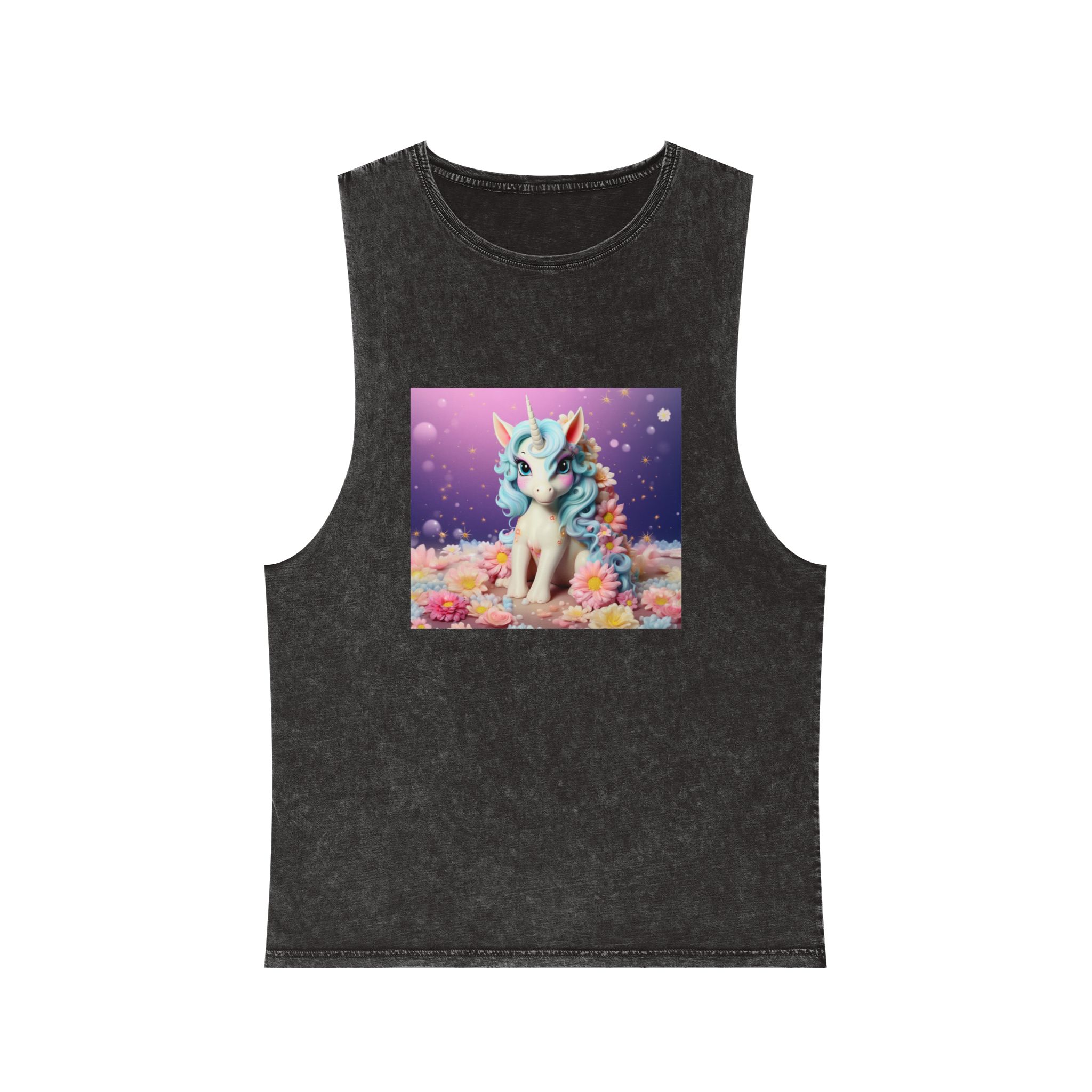 There Is White Unicorn With Blue Hair Flowers Table Generative Ai Unisex Stonewash Tank Top