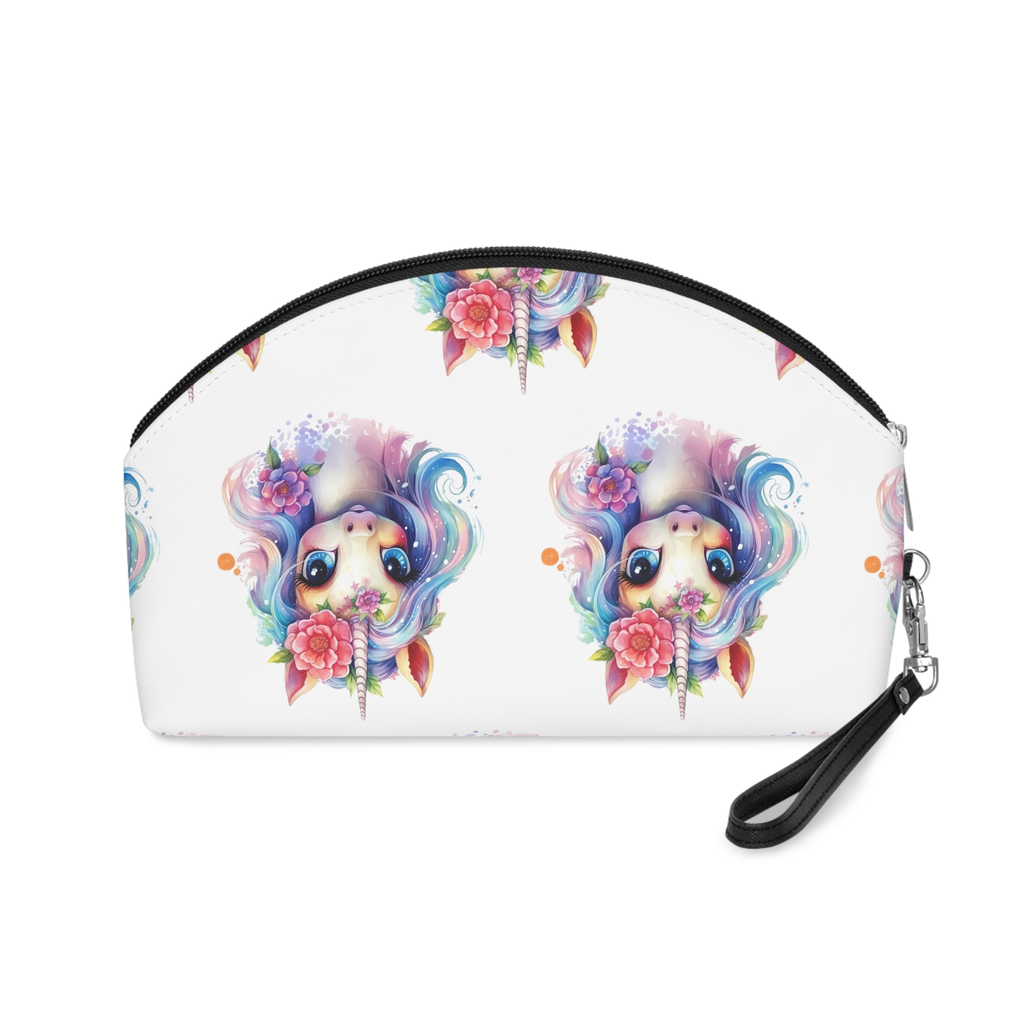 Cute Colorful Magic Unicorn With Flowers Watercolor Style (8) Makeup Bag - Image 2