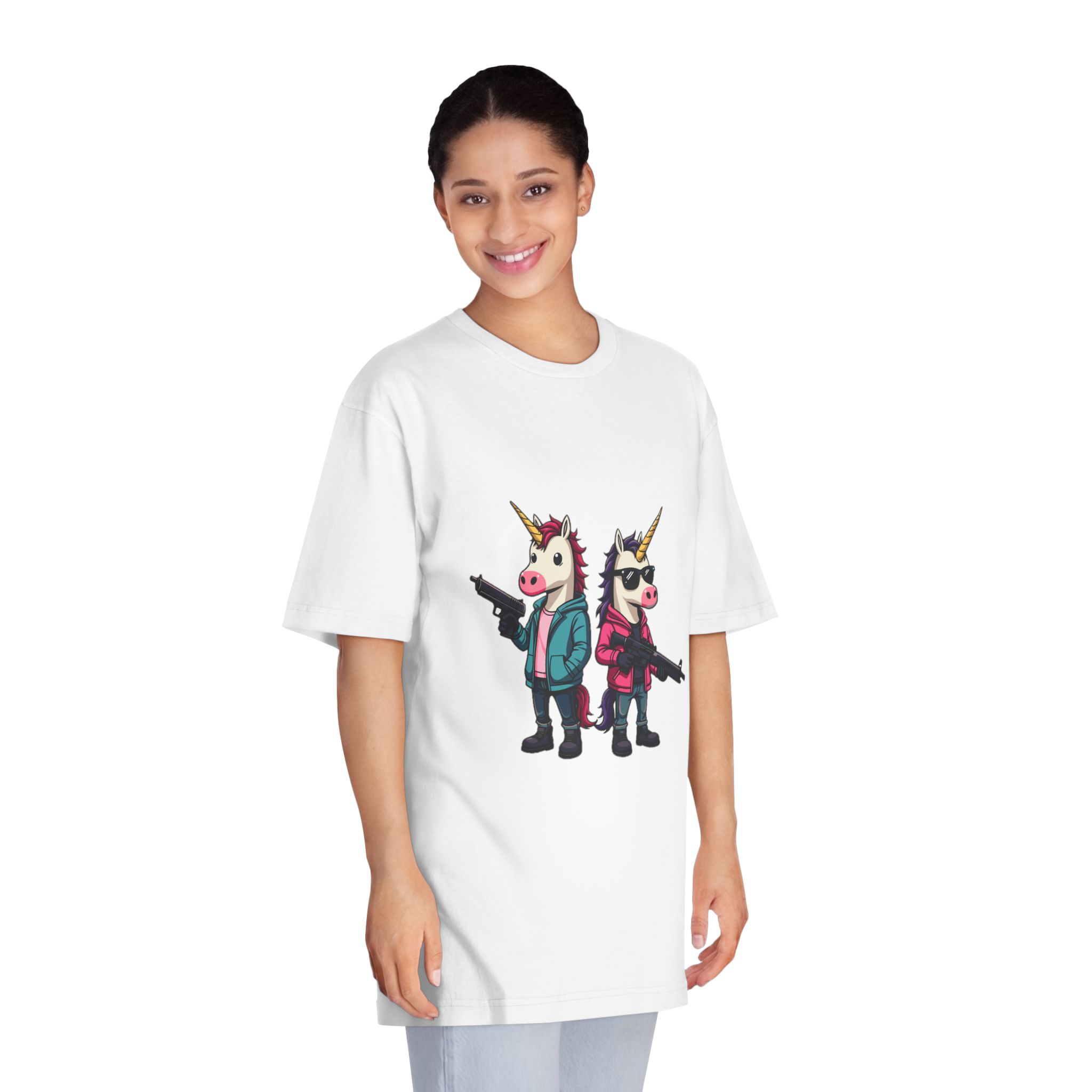 Two Unicorns With Horns Horns Standing Each Other Unisex Classic Crewneck T Shirt - Image 3