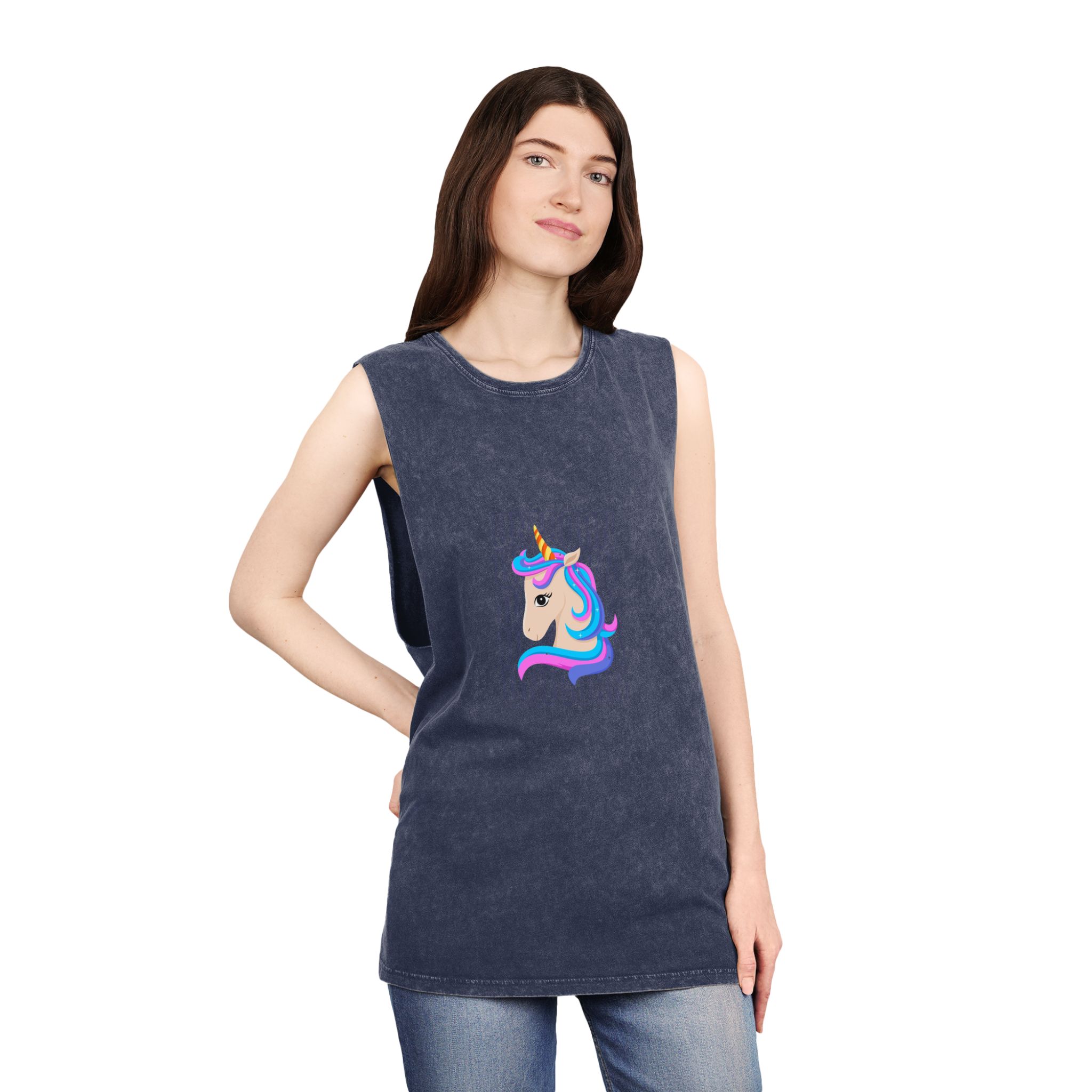 Cute Unicorn Unisex Stonewash Tank Top - Image 16