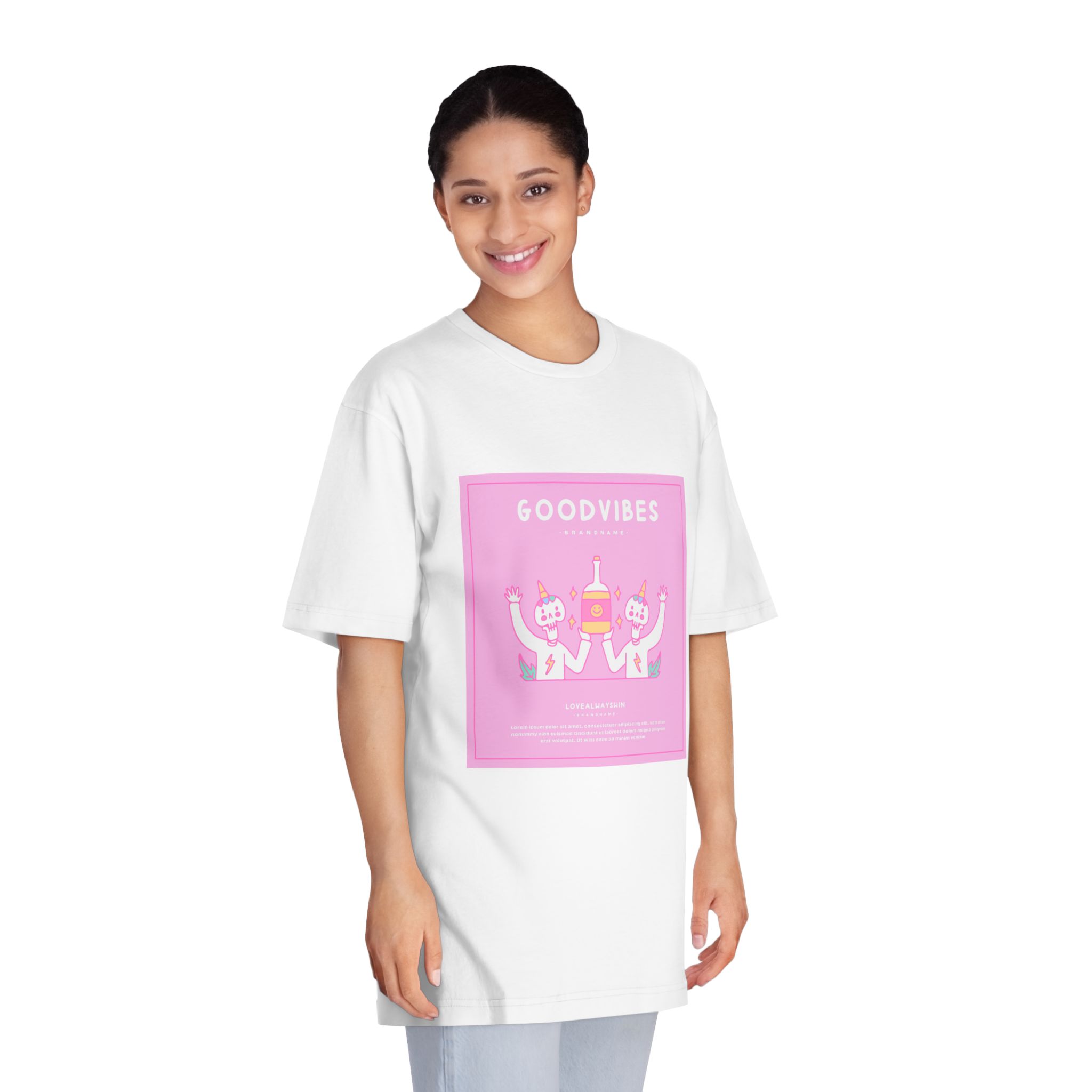 Cute Unicorn Skulls Holding Beer Bottle Illustration T Shirt Poster Unisex Classic Crewneck T Shirt - Image 3