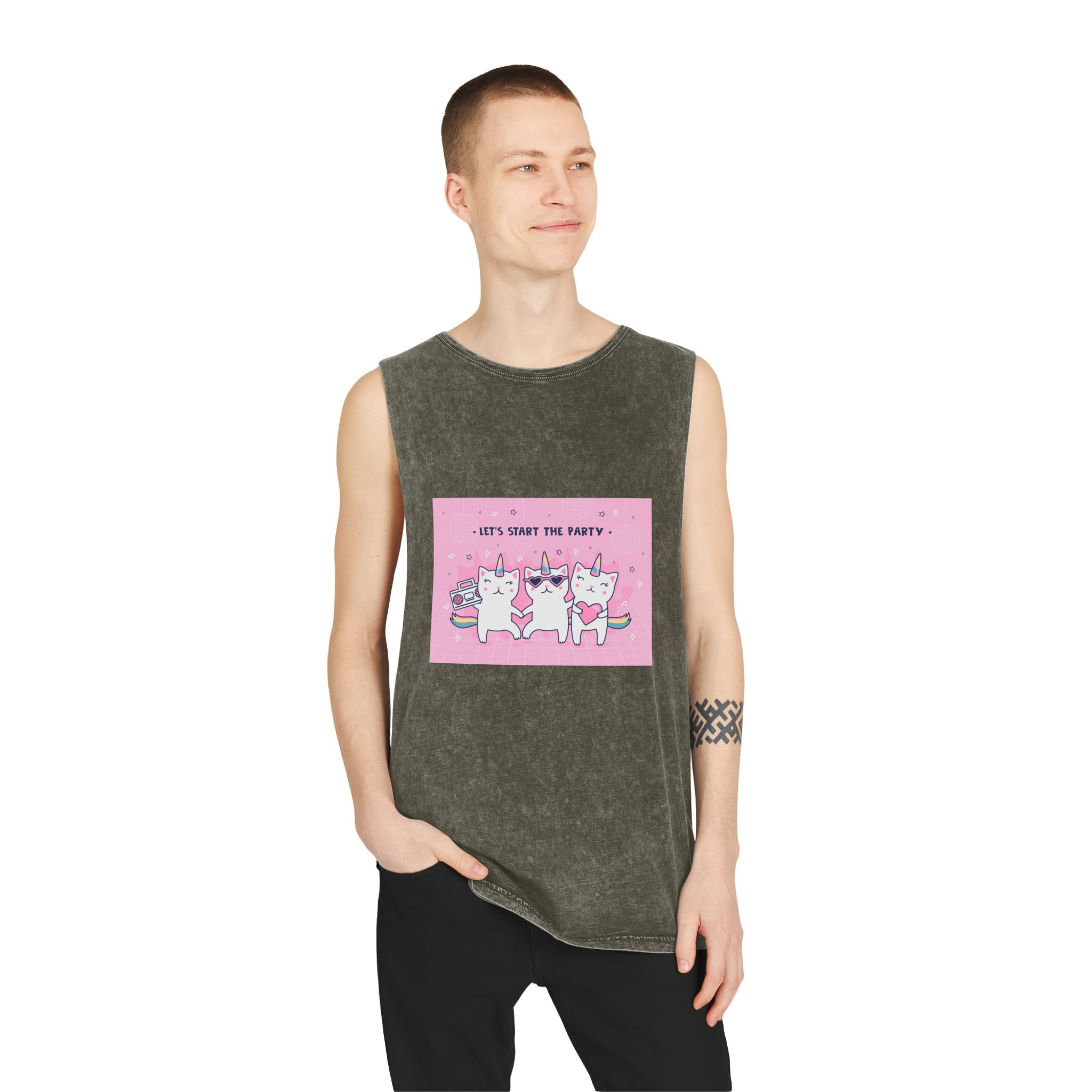 Cover Design With Unicorn Cats Unisex Stonewash Tank Top - Image 7