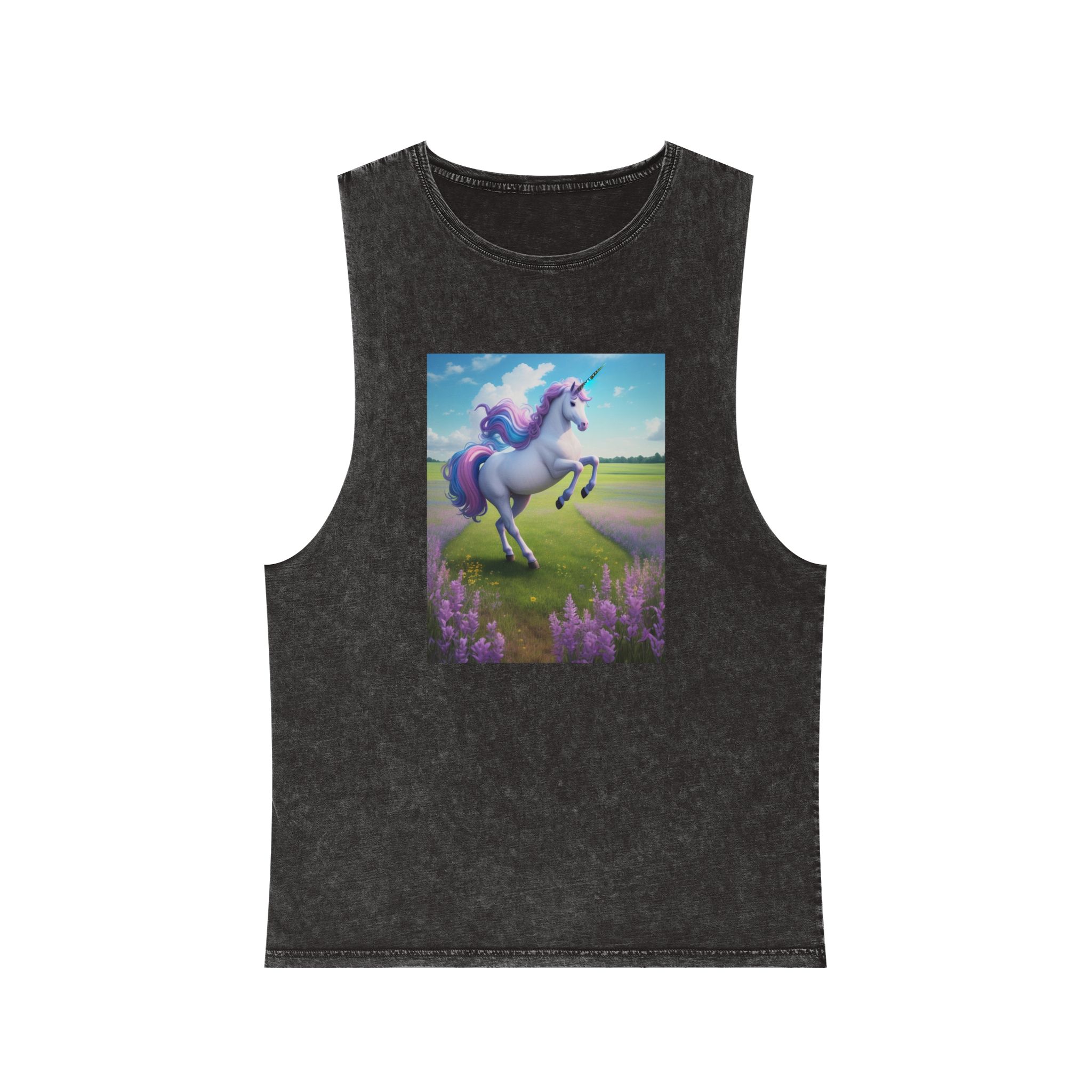 Beautiful Unicorn Running Magical Meadow Unicorn Background Images Whimsical Unicorn (24) Unisex Stonewash Tank Top