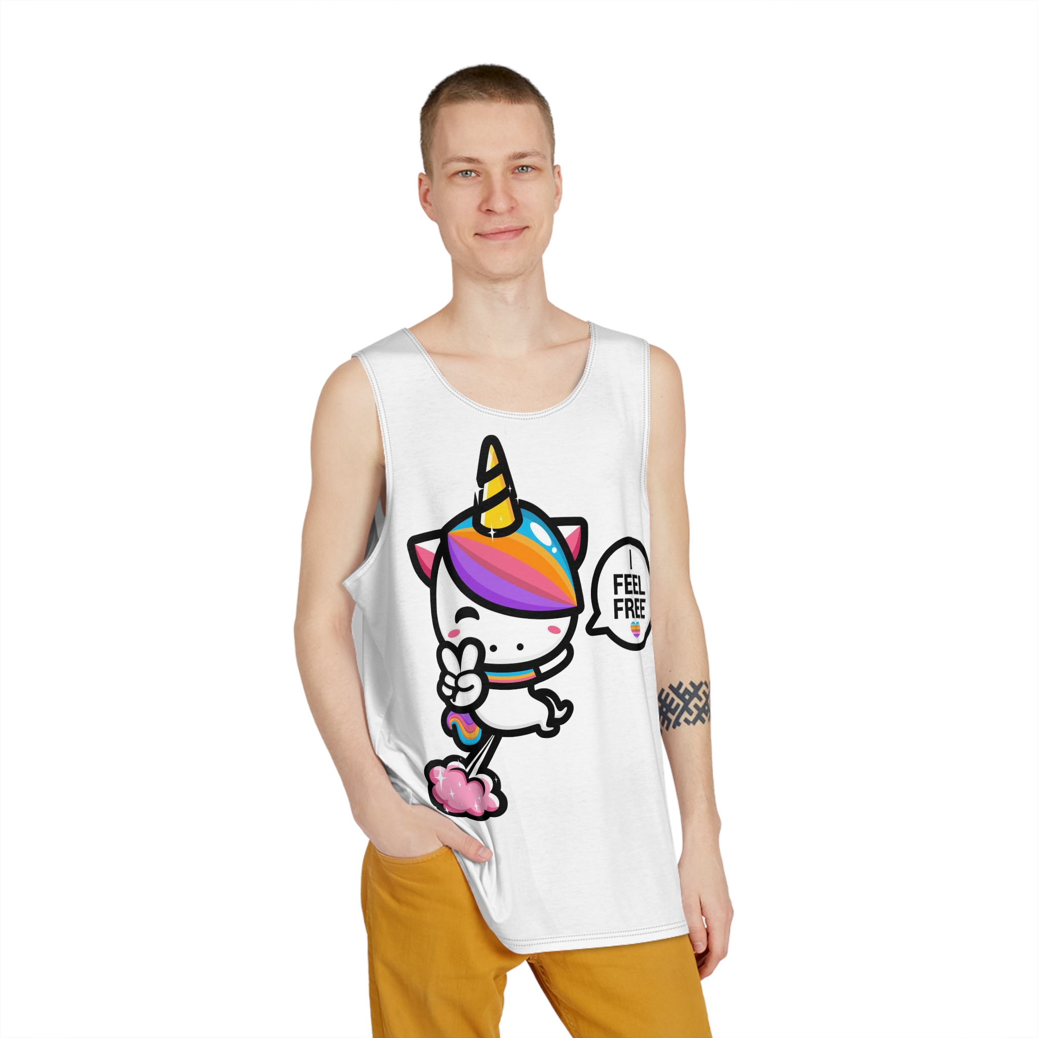 Cute Unicorn Is Flying With Fart Mens Tank Aop - Image 3
