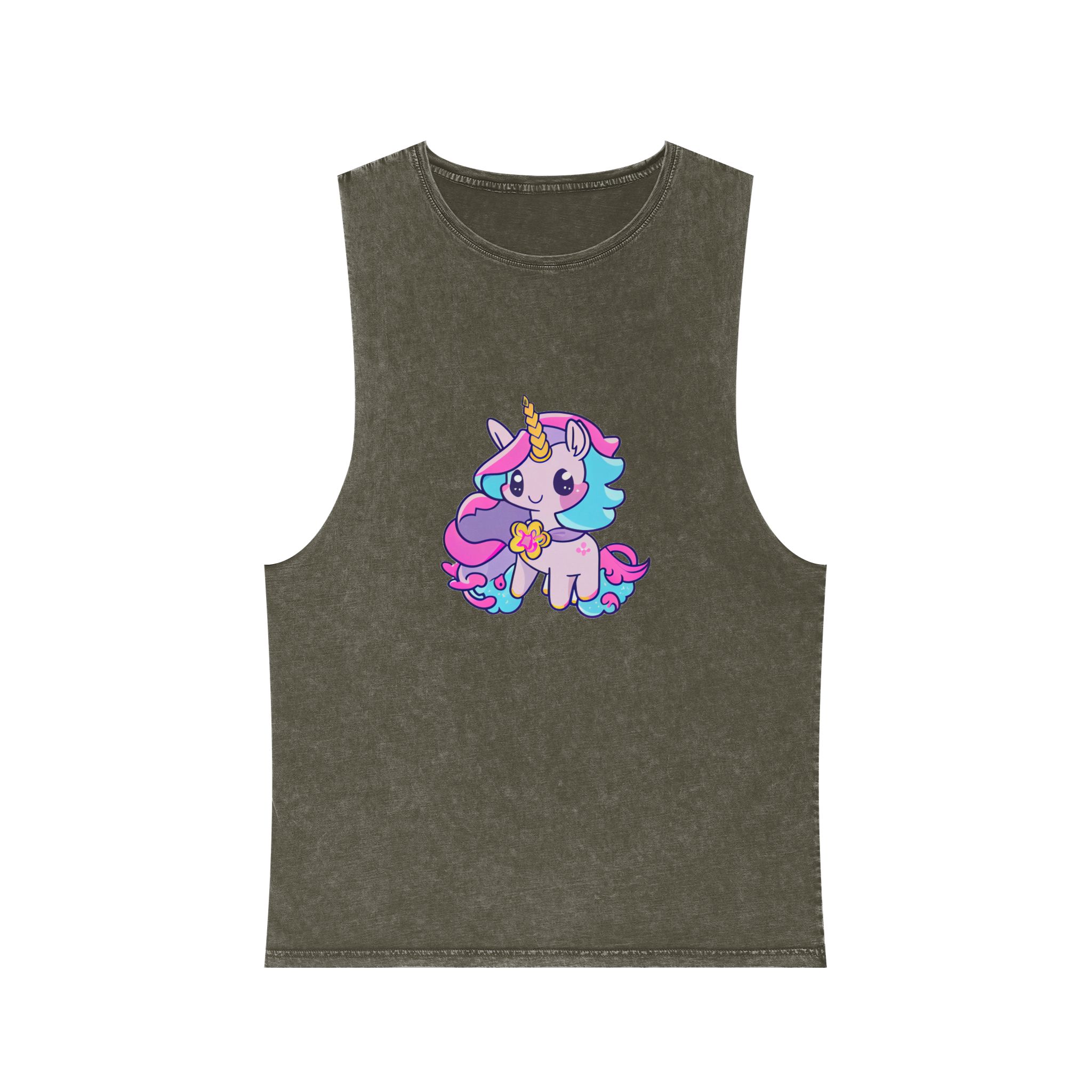 There Is Cartoon Unicorn With Heart Its Chest Generative Ai Unisex Stonewash Tank Top - Image 5