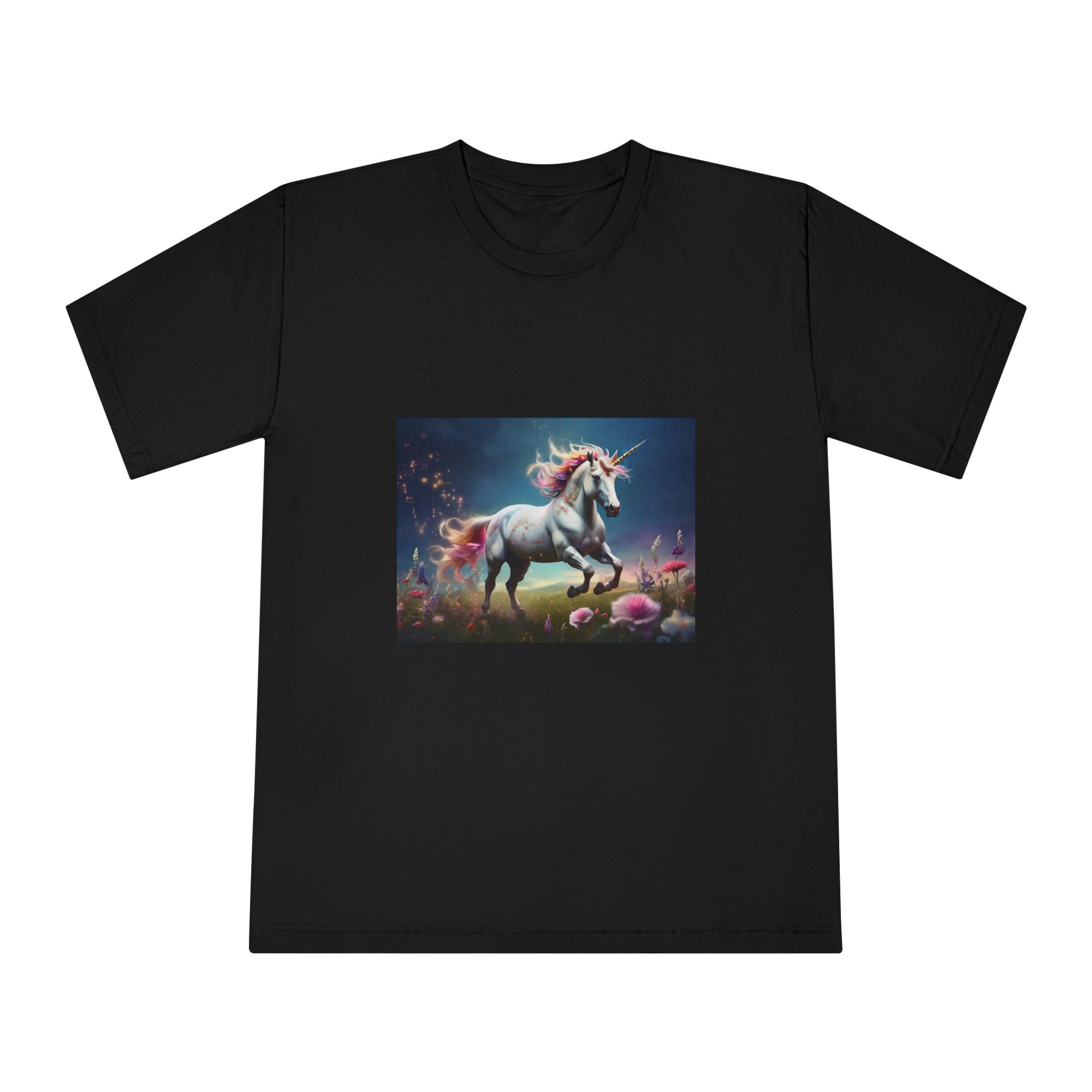 Beautiful Unicorn Running Magical Meadow Unicorn Background Images Whimsical Unicorn (34) Unisex Classic Crewneck T Shirt - Image 5