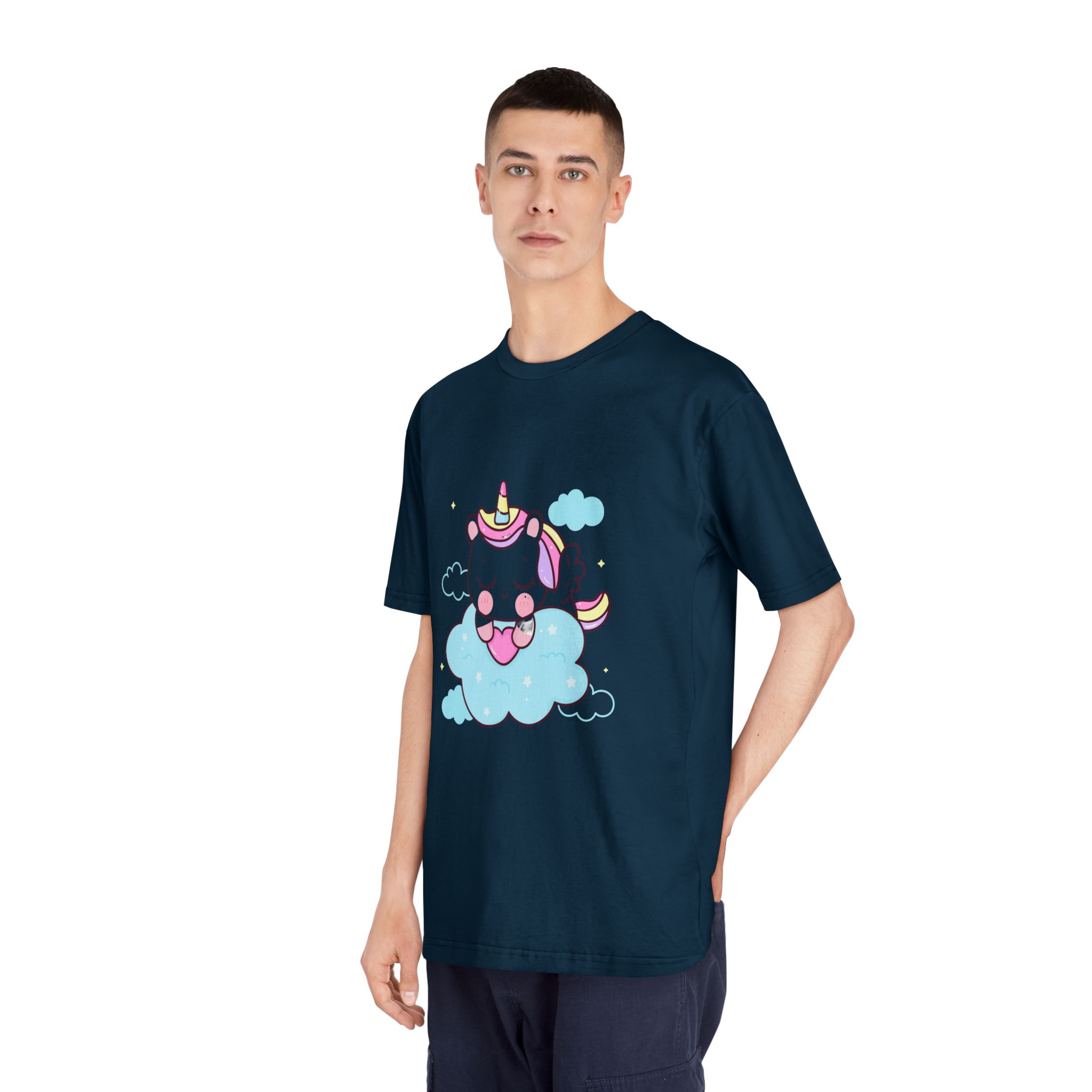 Cute Unicorn Pegasus Cartoon Sleep Holding Heart Cloud Kawaii Animal Unisex Classic Crewneck T Shirt - Image 20
