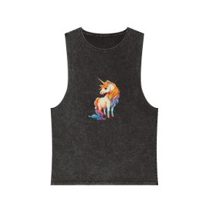 Cute Adorable Lovely Unicorn Colorful With Gradients Background Unisex Stonewash Tank Top