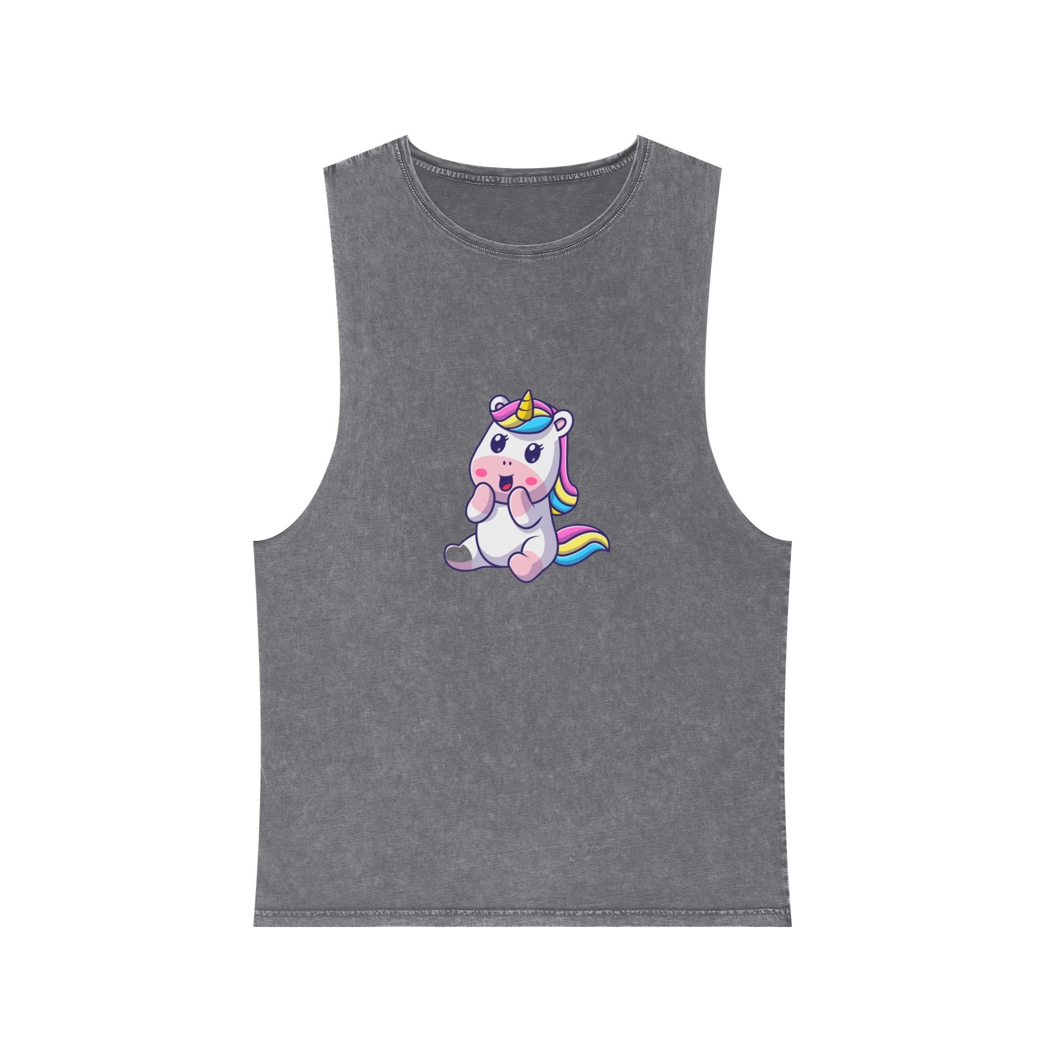 Cute Unicorn Happy Unisex Stonewash Tank Top - Image 9