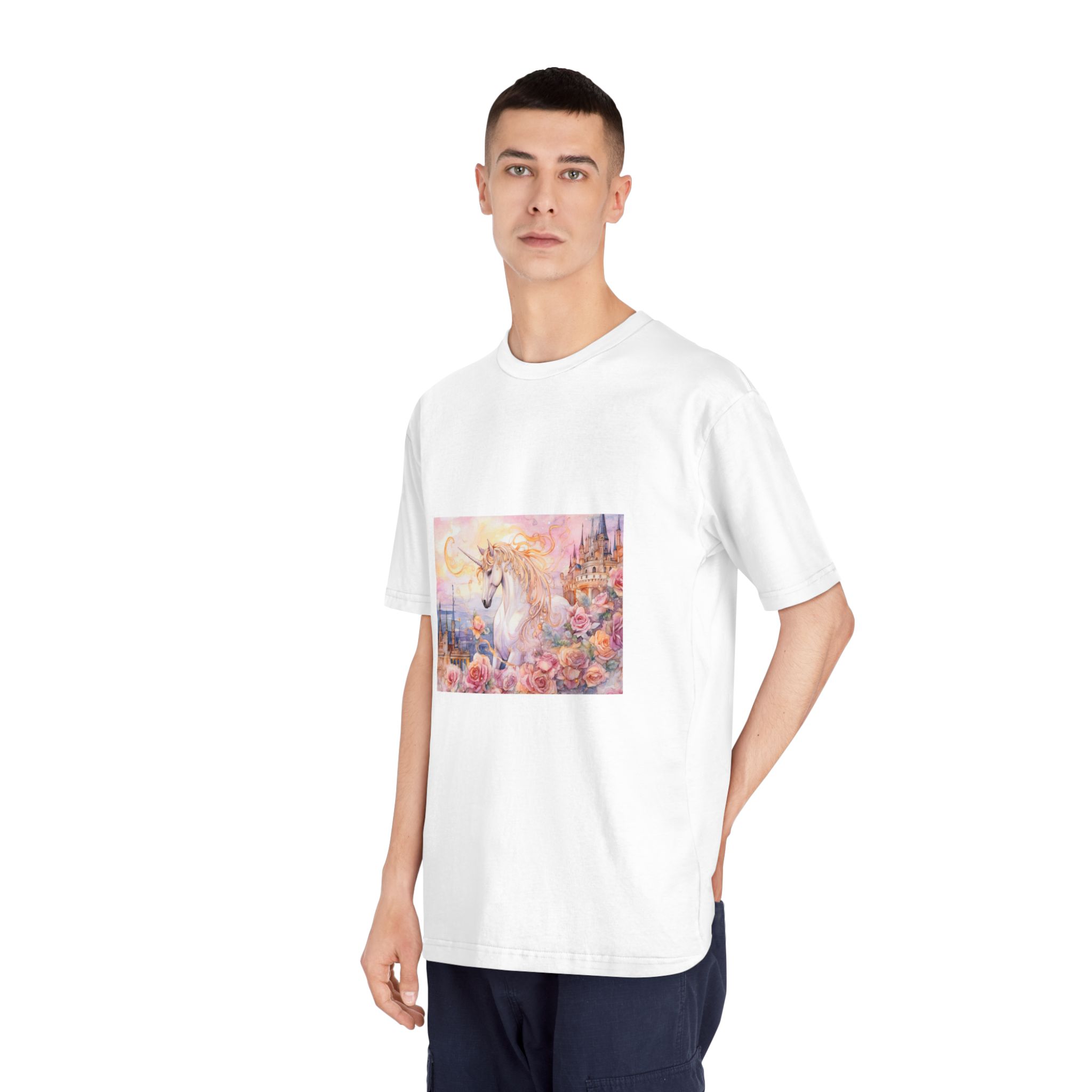 Painting Unicorn Castle With Roses Castle Background Generative Ai Unisex Classic Crewneck T Shirt - Image 4