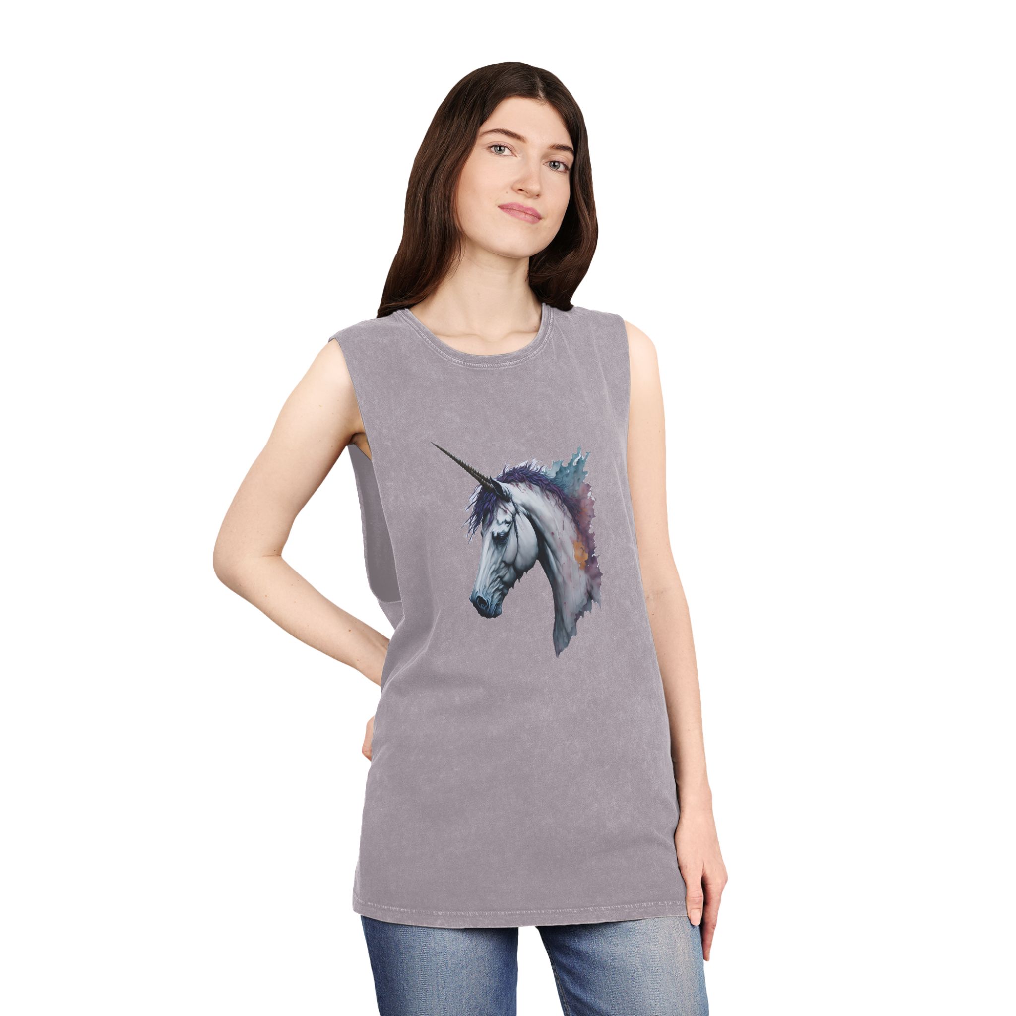 Illustration Unicorn Painted Watercolor Technique Generative Ai Decorative Painting Unisex Stonewash Tank Top - Image 20