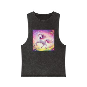 Beautiful Unicorn Running Magical Meadow Unicorn Background Images Whimsical Unicorn (2) Unisex Stonewash Tank Top