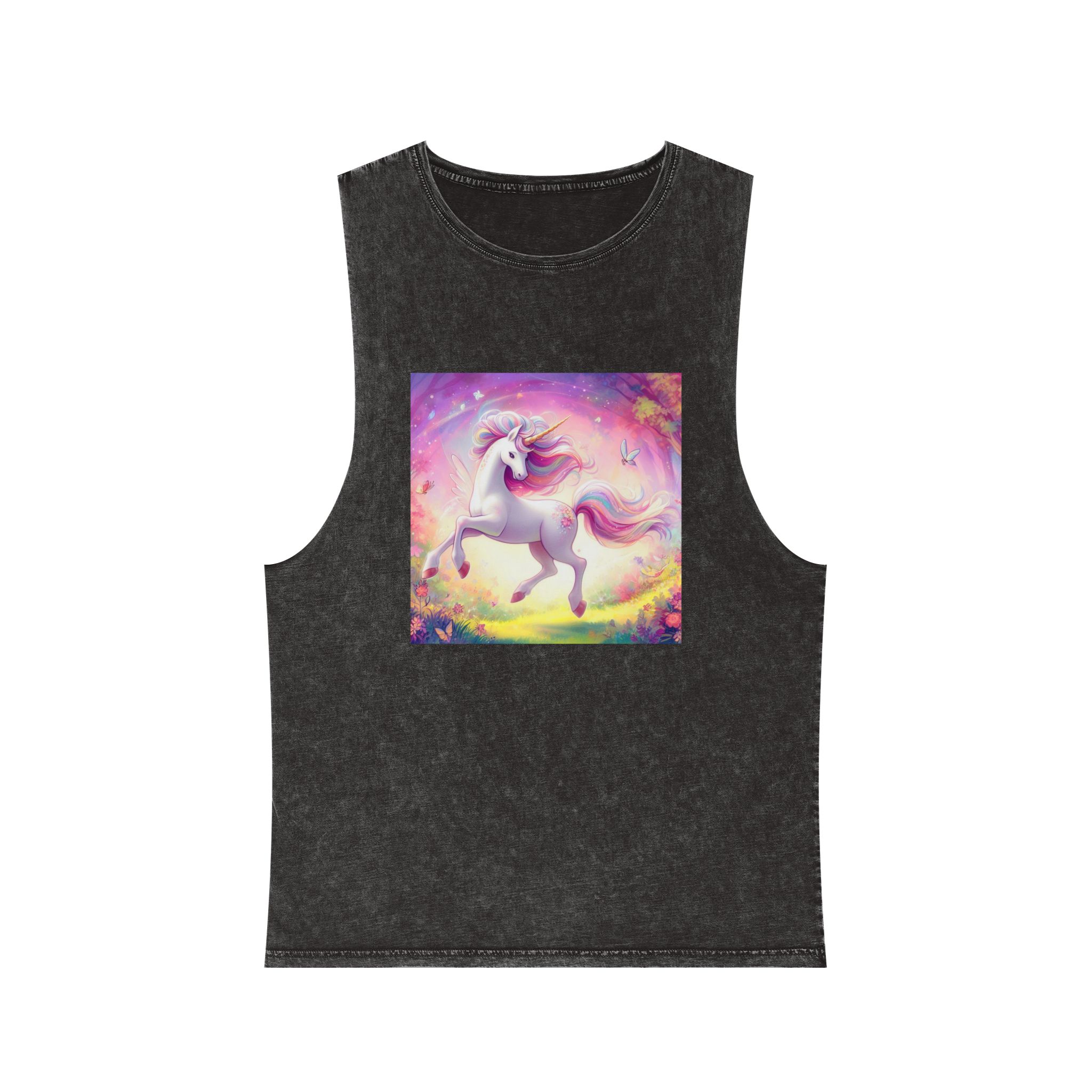 Beautiful Unicorn Running Magical Meadow Unicorn Background Images Whimsical Unicorn (44) Unisex Stonewash Tank Top